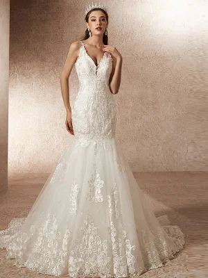 Luxury Mermaid Wedding Dresses with Chapel Train