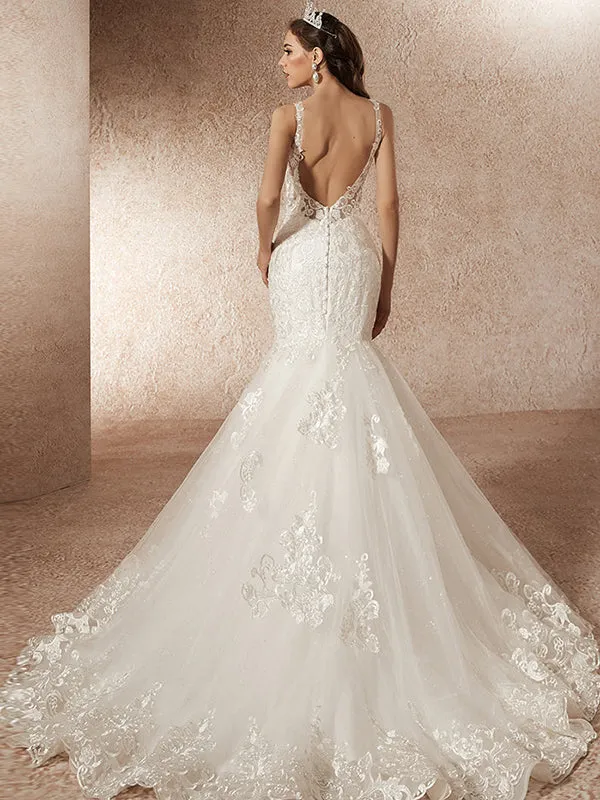 Luxury Mermaid Wedding Dresses with Chapel Train