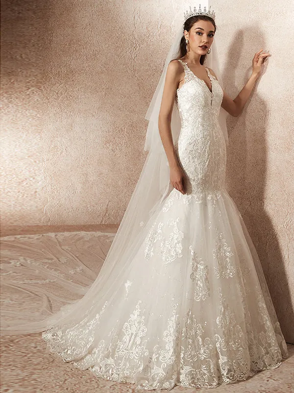 Luxury Mermaid Wedding Dresses with Chapel Train