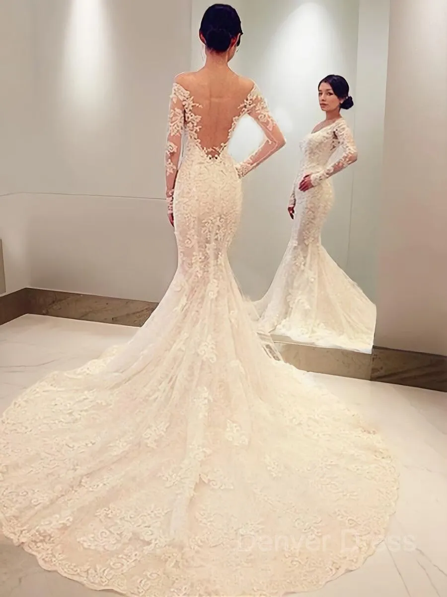 Mermaid Off-the-Shoulder Chapel Train Lace Wedding Dresses With Appliques Lace