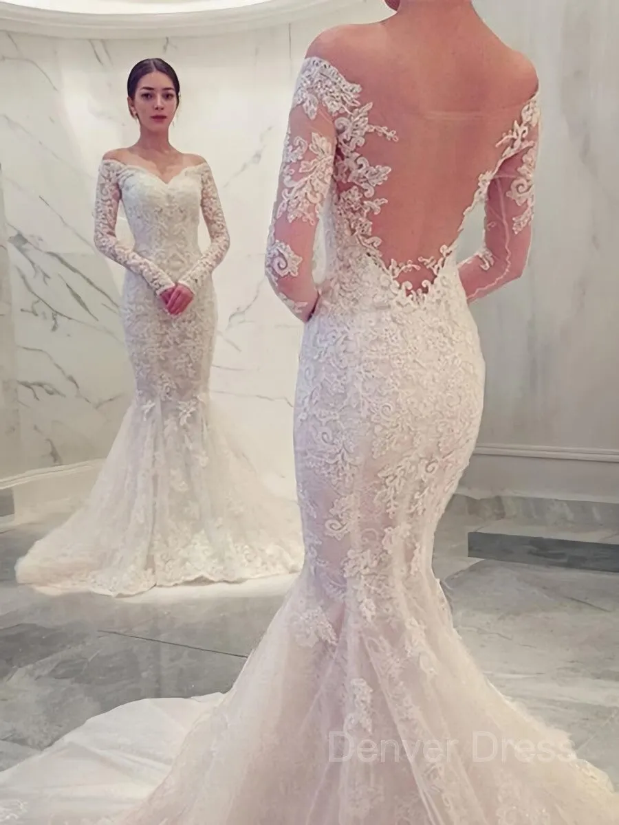 Mermaid Off-the-Shoulder Chapel Train Lace Wedding Dresses With Appliques Lace