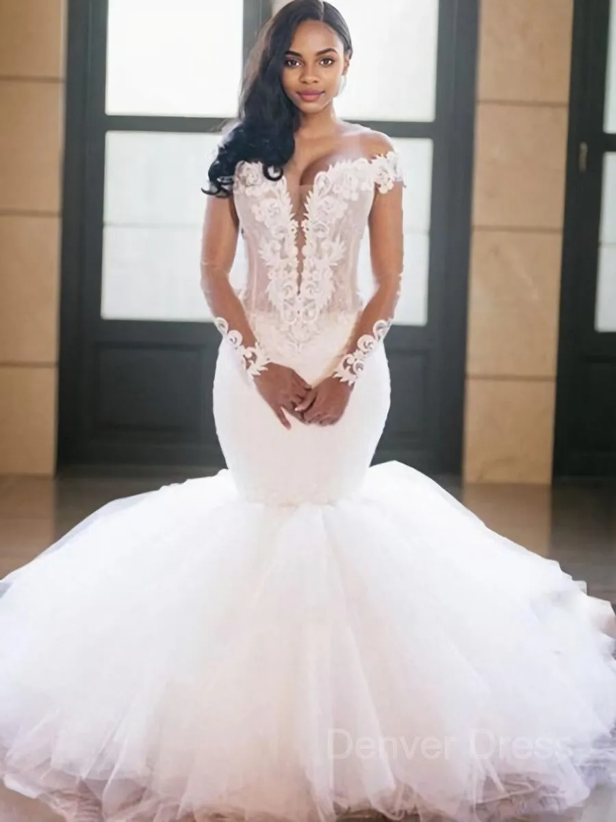 Mermaid Off-the-Shoulder Floor-Length Tulle Wedding Dresses
