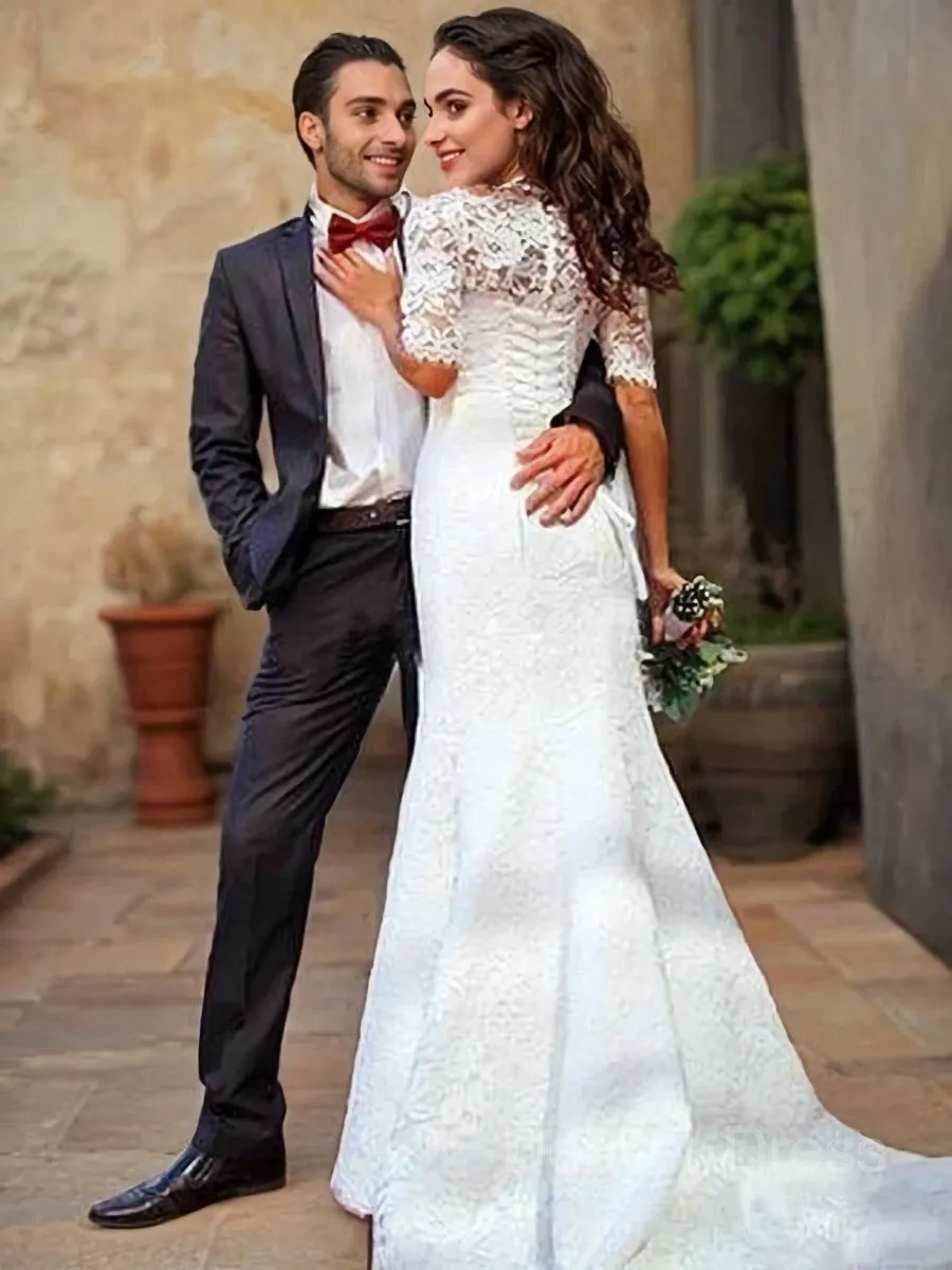 Mermaid Off-the-Shoulder Sweep Train Lace Wedding Dresses