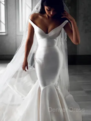 Mermaid Off-the-Shoulder Sweep Train Satin Wedding Dresses