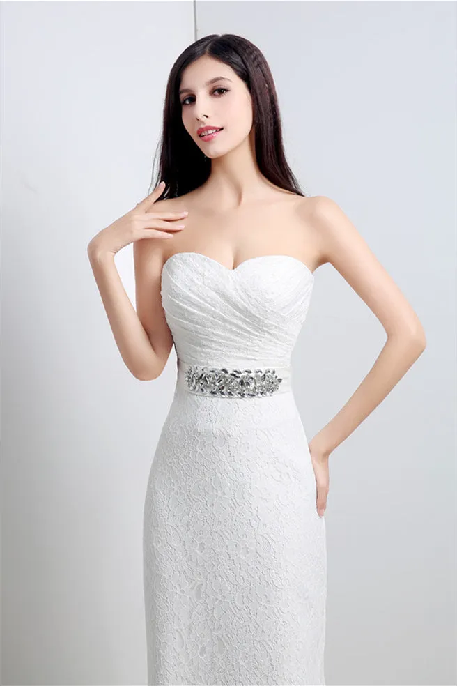 Mermaid Sweetheart Lace Rhinestone Long Wedding Dresses