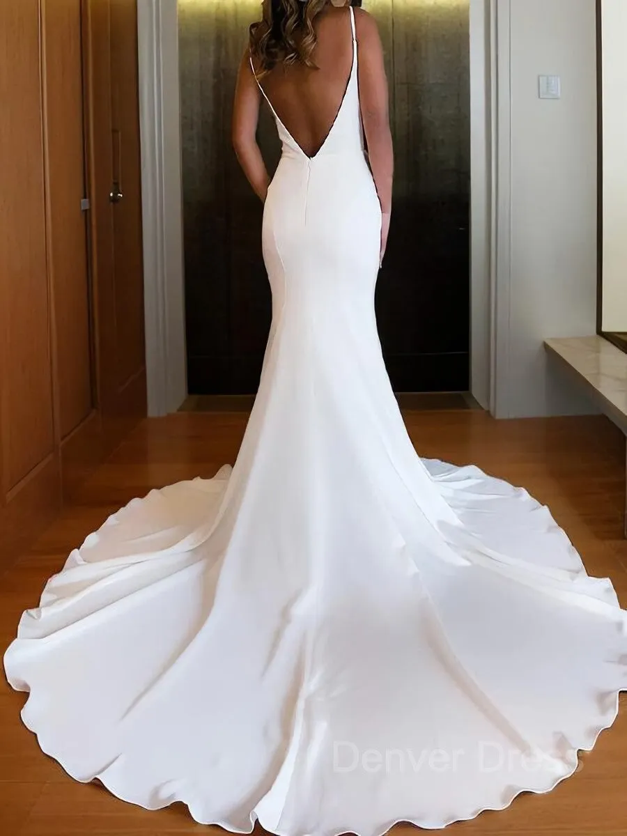 Mermaid V-neck Chapel Train Charmeuse Wedding Dresses