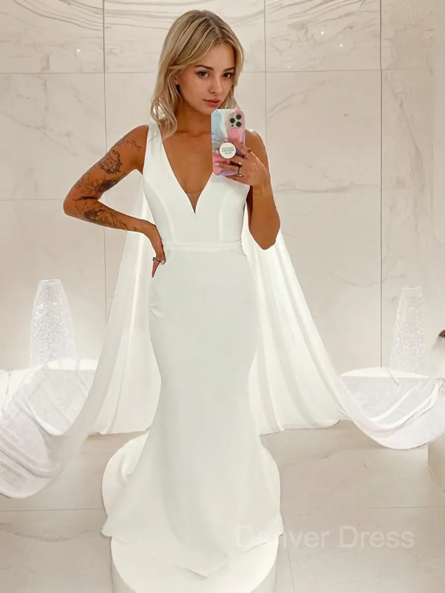 Mermaid V-neck Sweep Train Stretch Crepe Wedding Dress