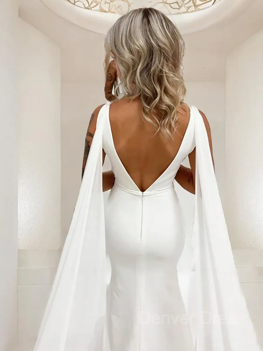 Mermaid V-neck Sweep Train Stretch Crepe Wedding Dress