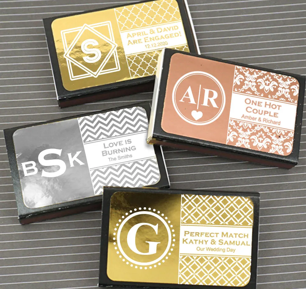 Metallic Foil Personalized Black Matchboxes - Monogram
