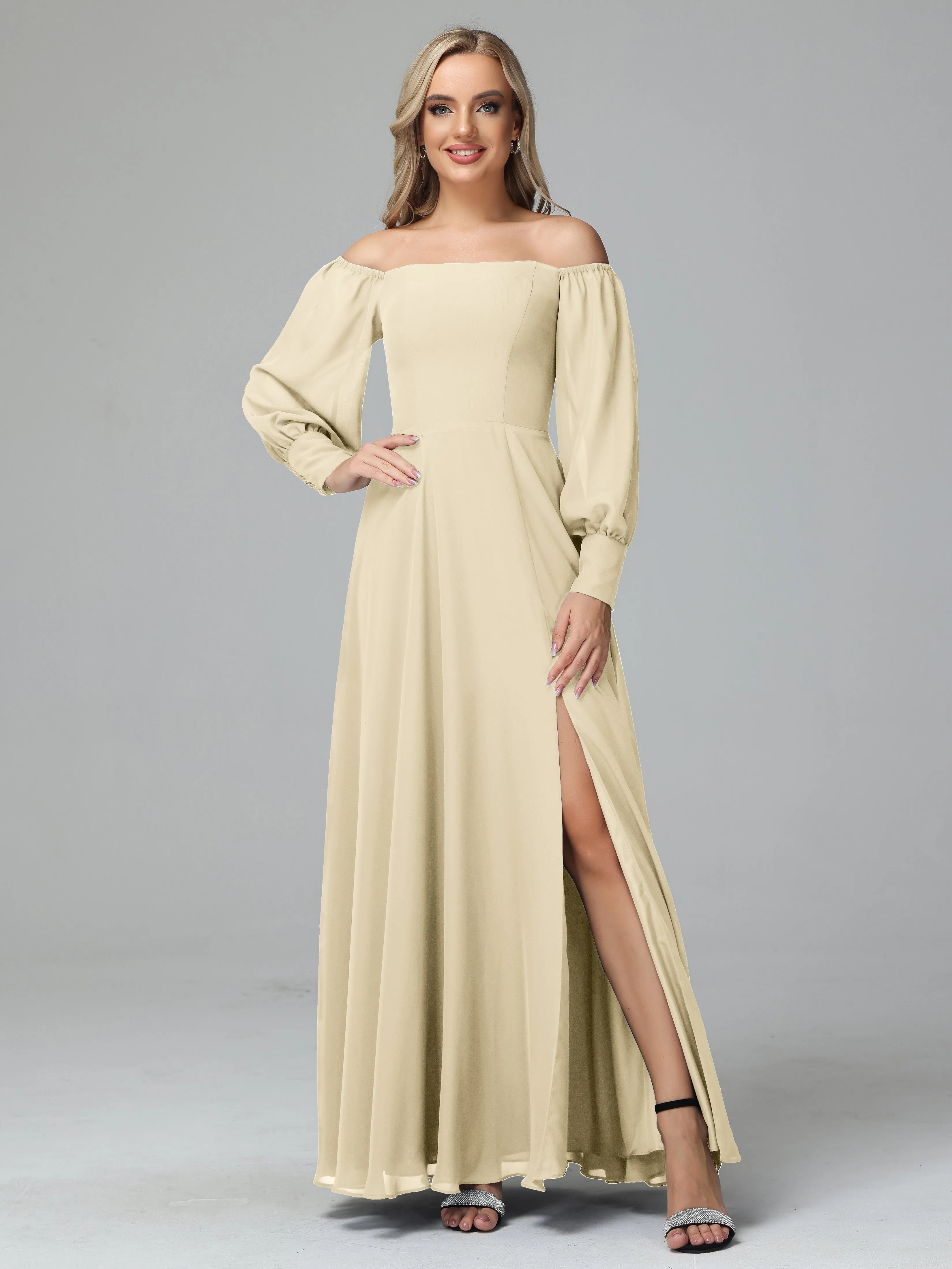 Mirabelle Long Sleeves Off Shoulder Chiffon Bridesmaid Dresses