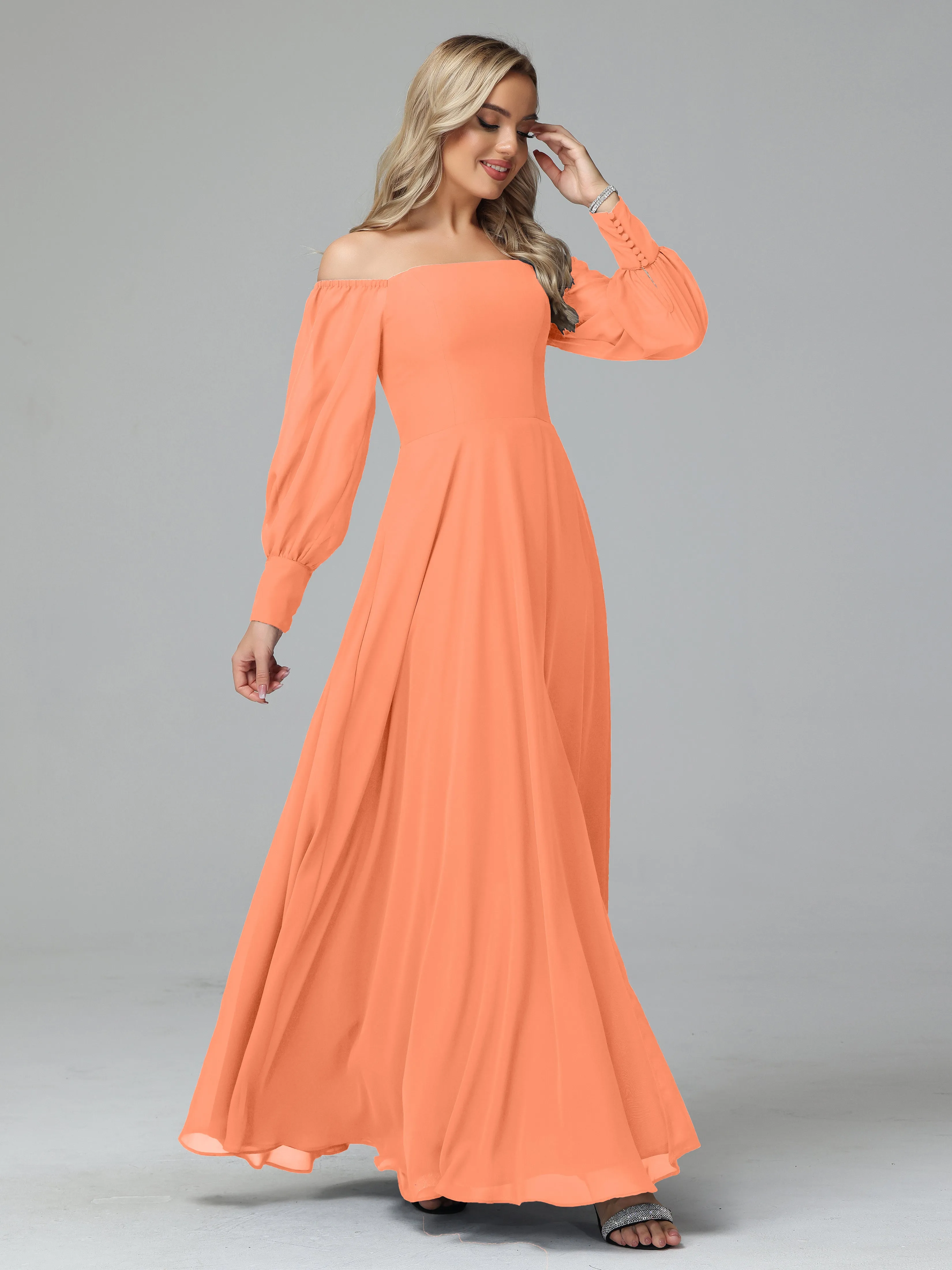 Mirabelle Long Sleeves Off Shoulder Chiffon Bridesmaid Dresses