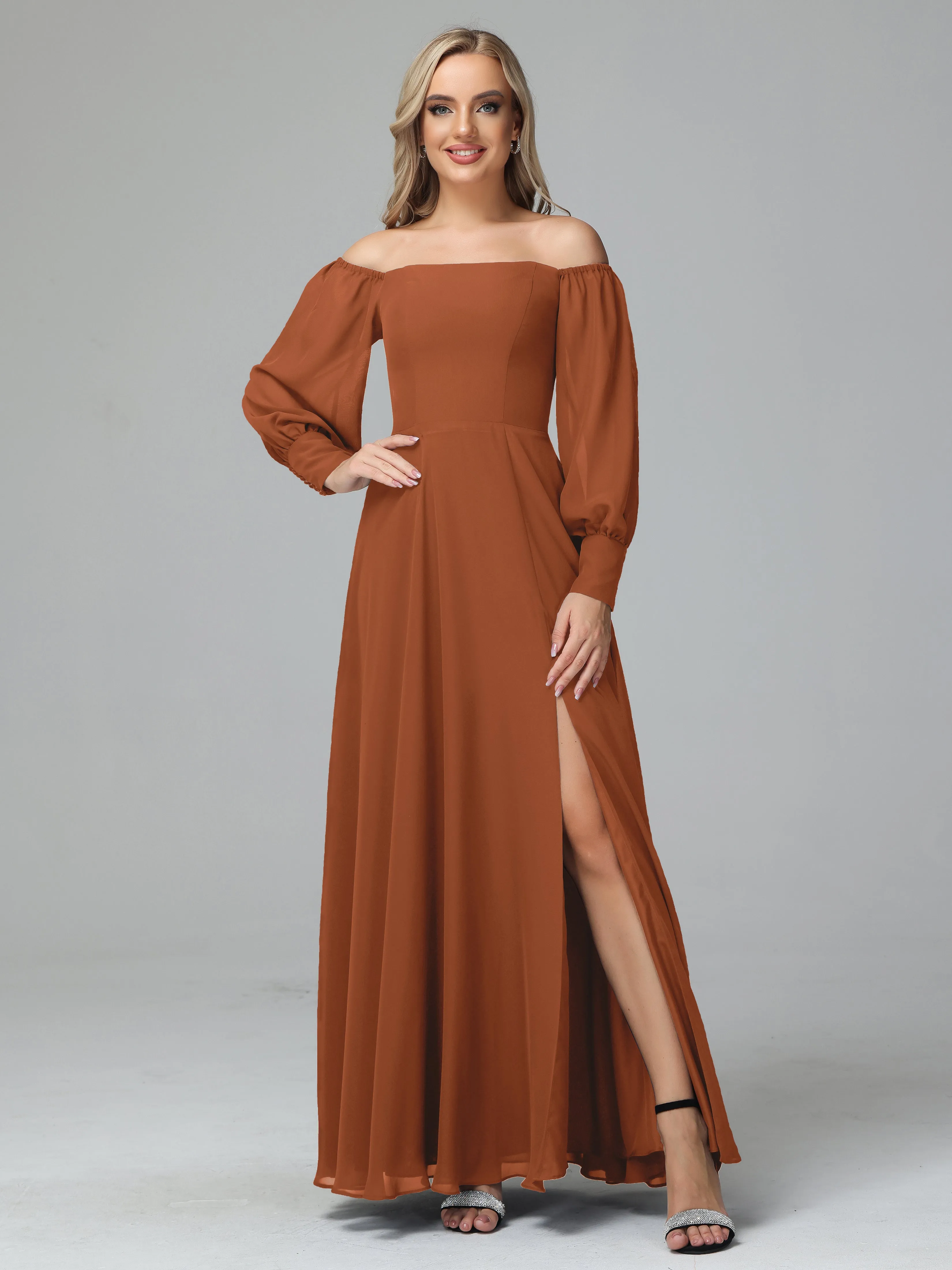 Mirabelle Long Sleeves Off Shoulder Chiffon Bridesmaid Dresses