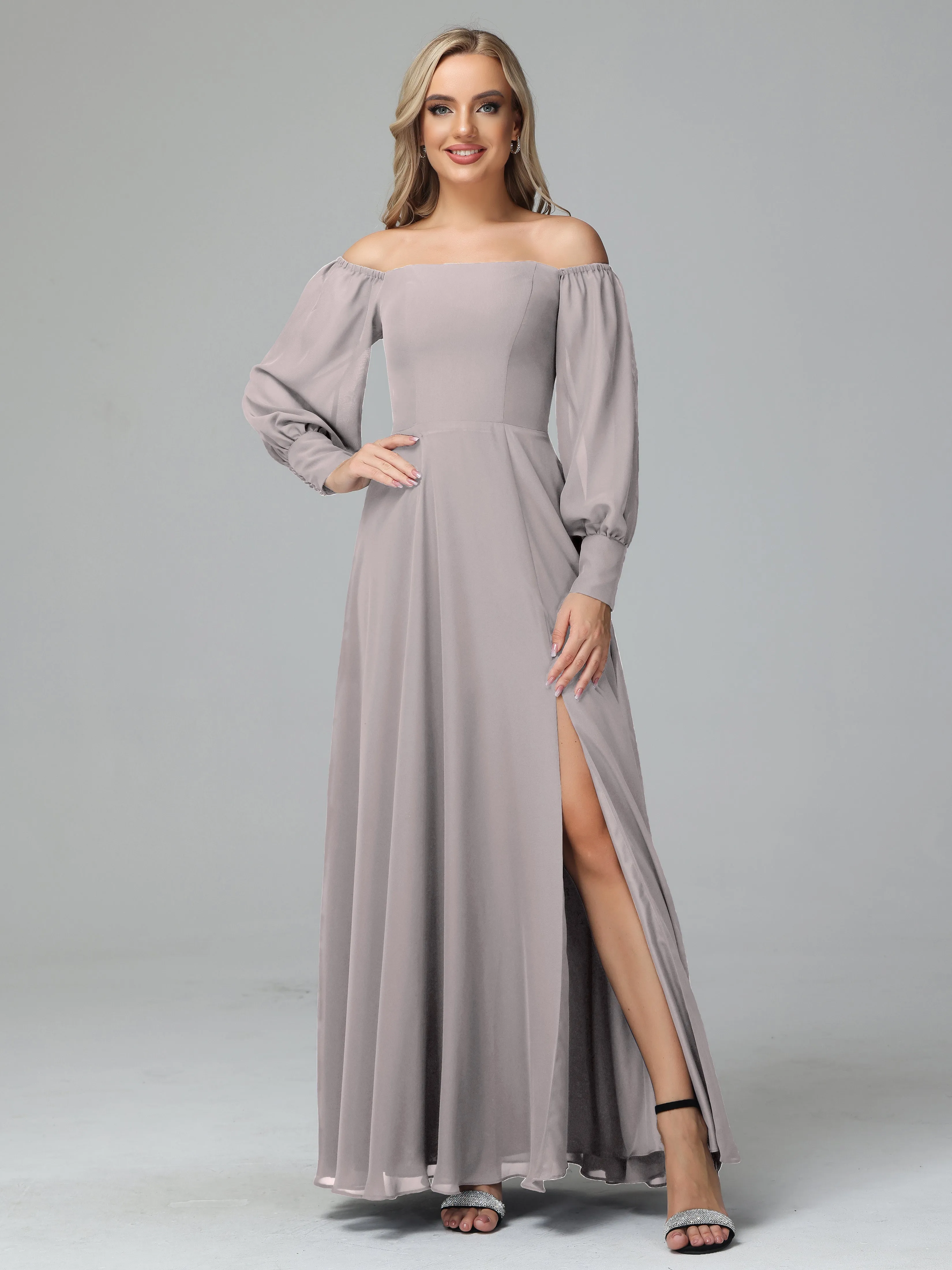 Mirabelle Long Sleeves Off Shoulder Chiffon Bridesmaid Dresses