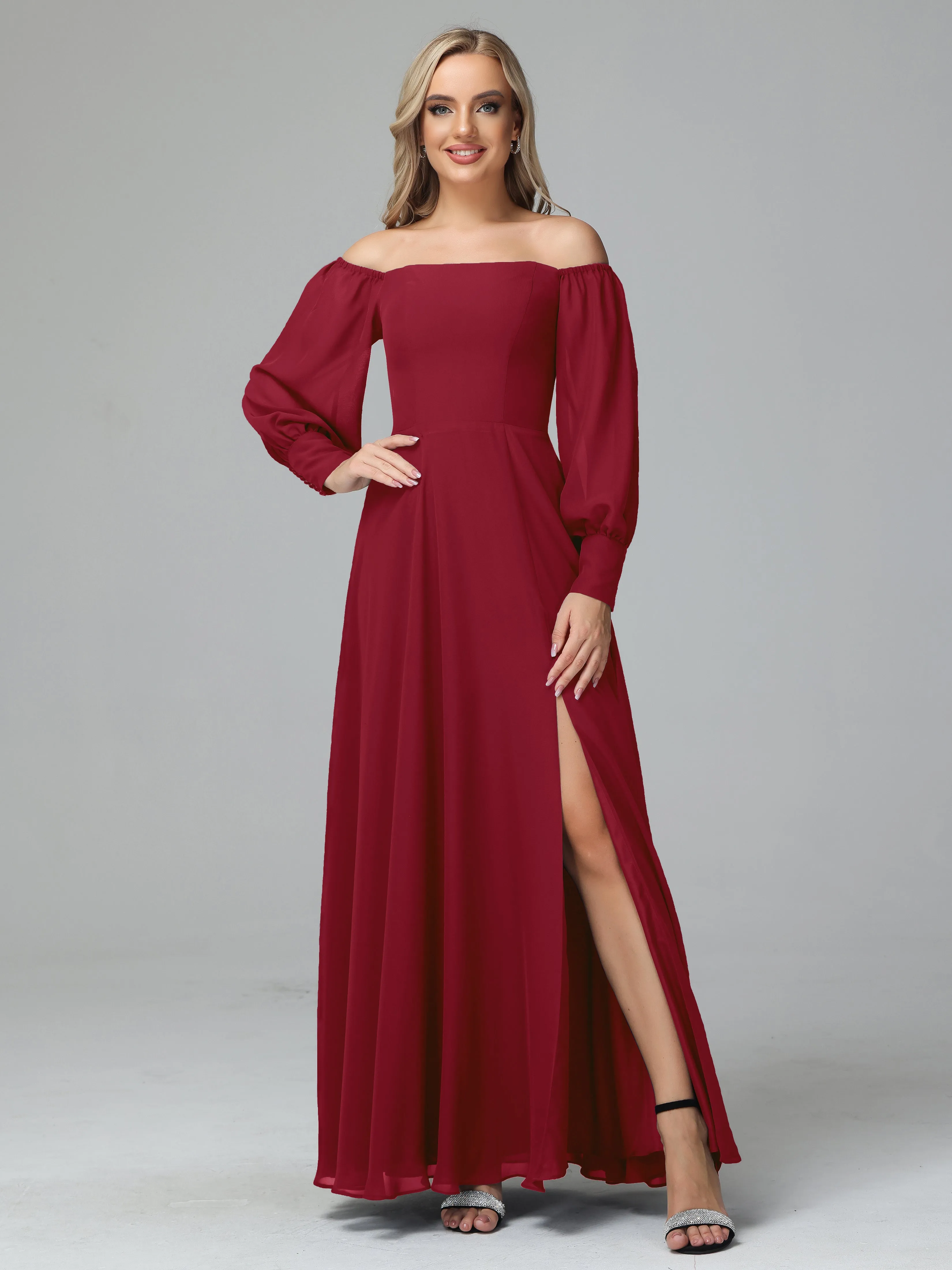 Mirabelle Long Sleeves Off Shoulder Chiffon Bridesmaid Dresses