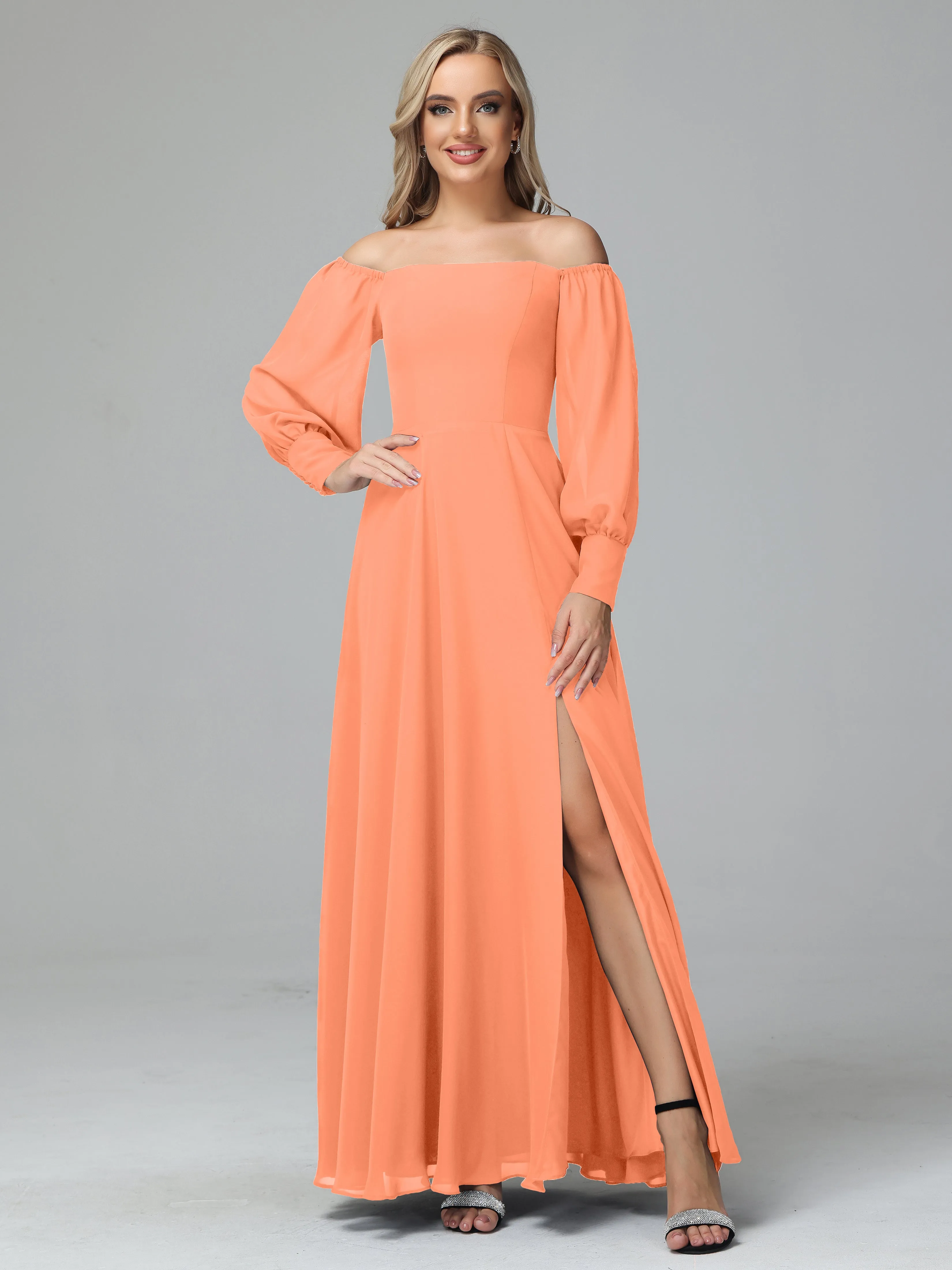 Mirabelle Long Sleeves Off Shoulder Chiffon Bridesmaid Dresses