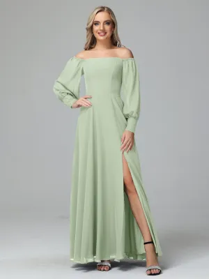 Mirabelle Long Sleeves Off Shoulder Chiffon Bridesmaid Dresses