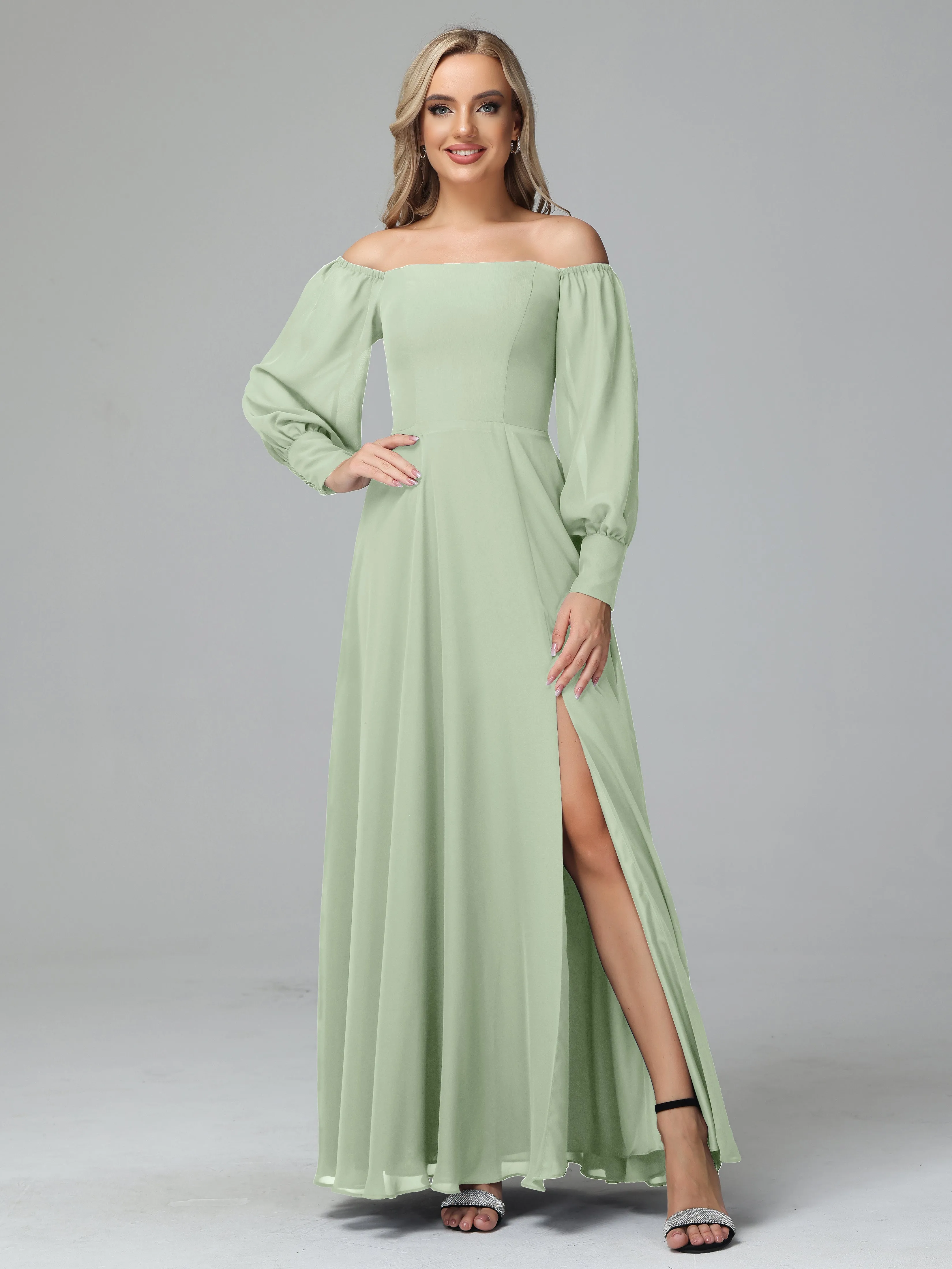 Mirabelle Long Sleeves Off Shoulder Chiffon Bridesmaid Dresses