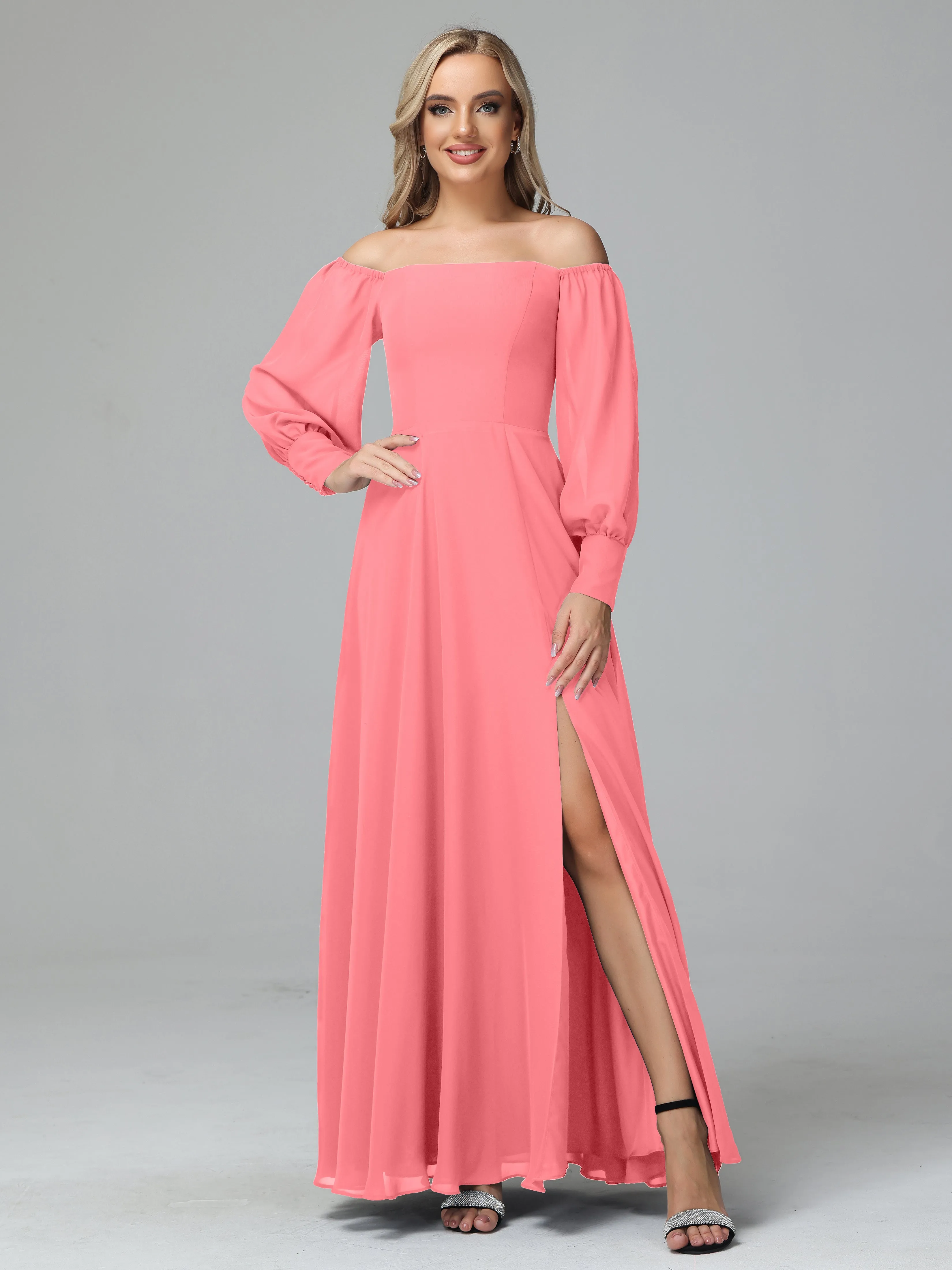 Mirabelle Long Sleeves Off Shoulder Chiffon Bridesmaid Dresses