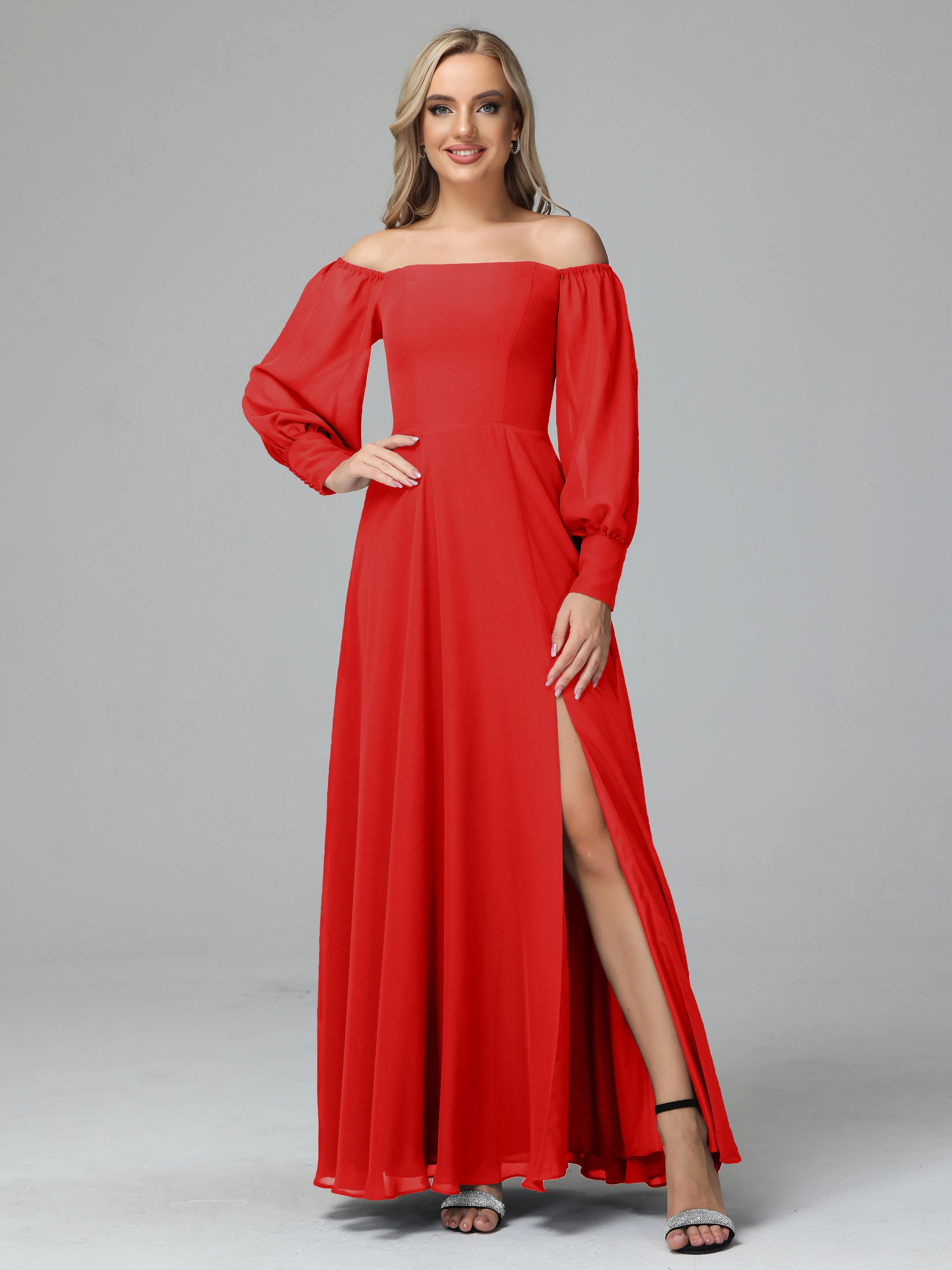 Mirabelle Long Sleeves Off Shoulder Chiffon Bridesmaid Dresses
