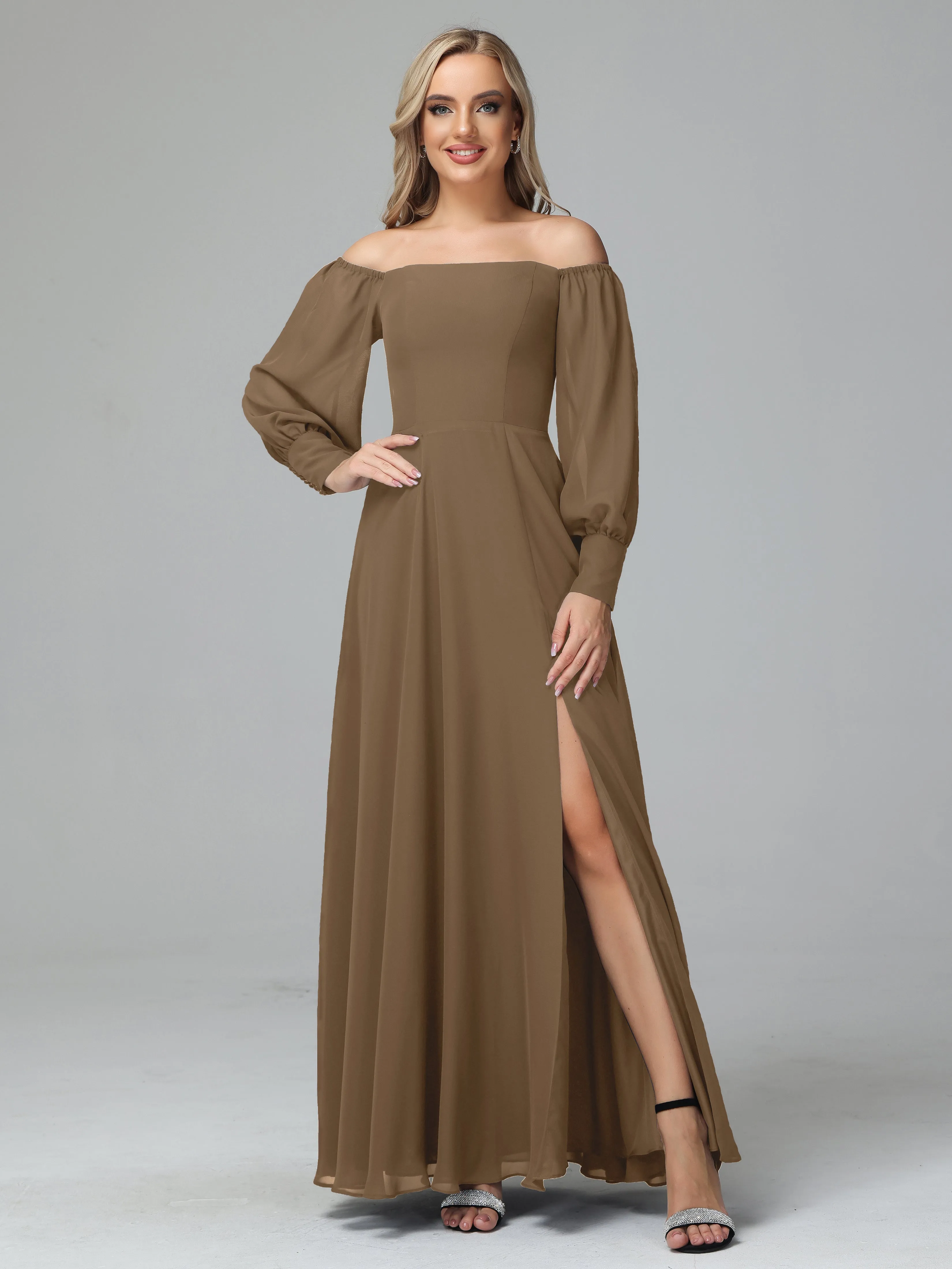Mirabelle Long Sleeves Off Shoulder Chiffon Bridesmaid Dresses