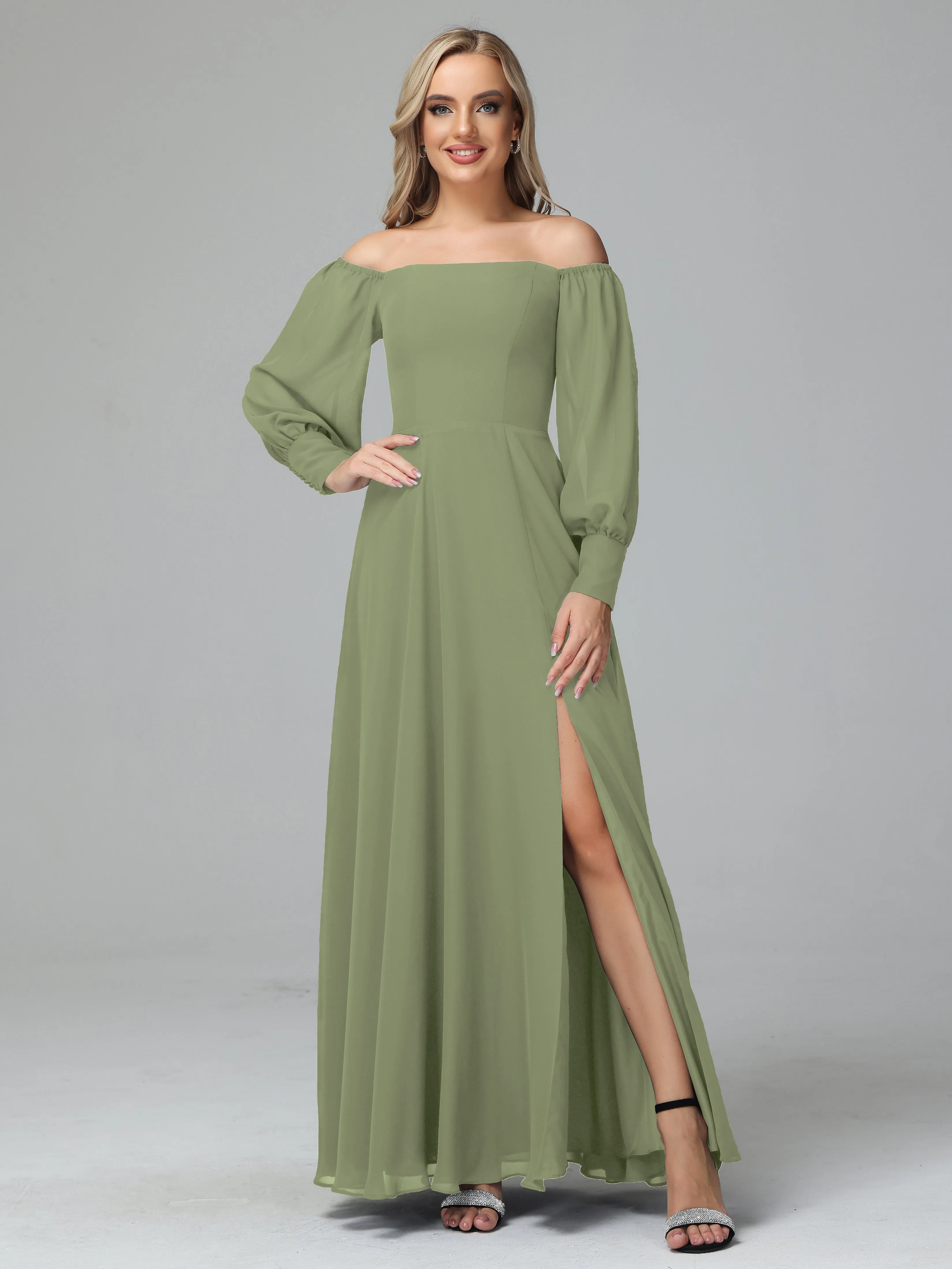 Mirabelle Long Sleeves Off Shoulder Chiffon Bridesmaid Dresses