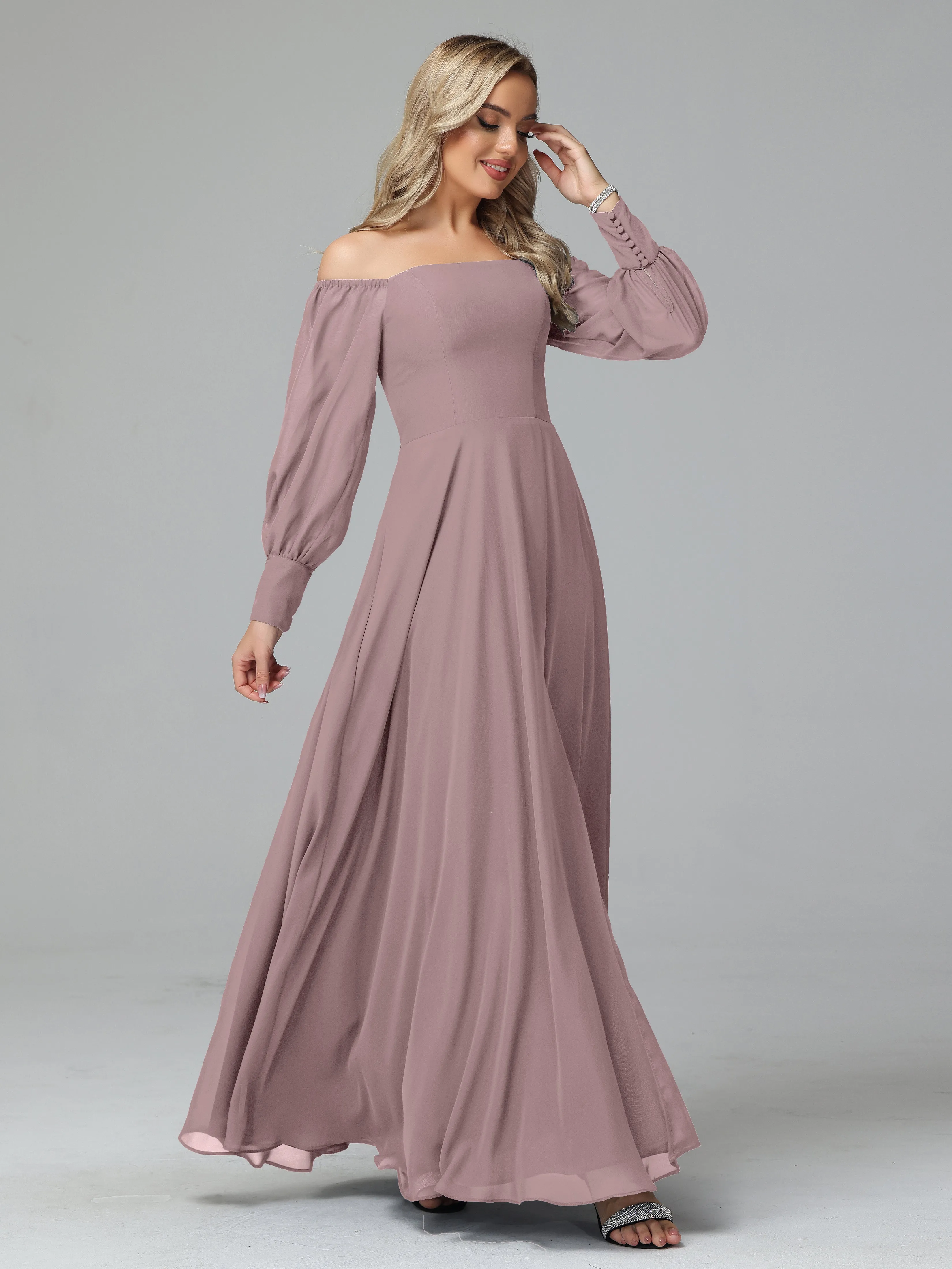 Mirabelle Long Sleeves Off Shoulder Chiffon Bridesmaid Dresses