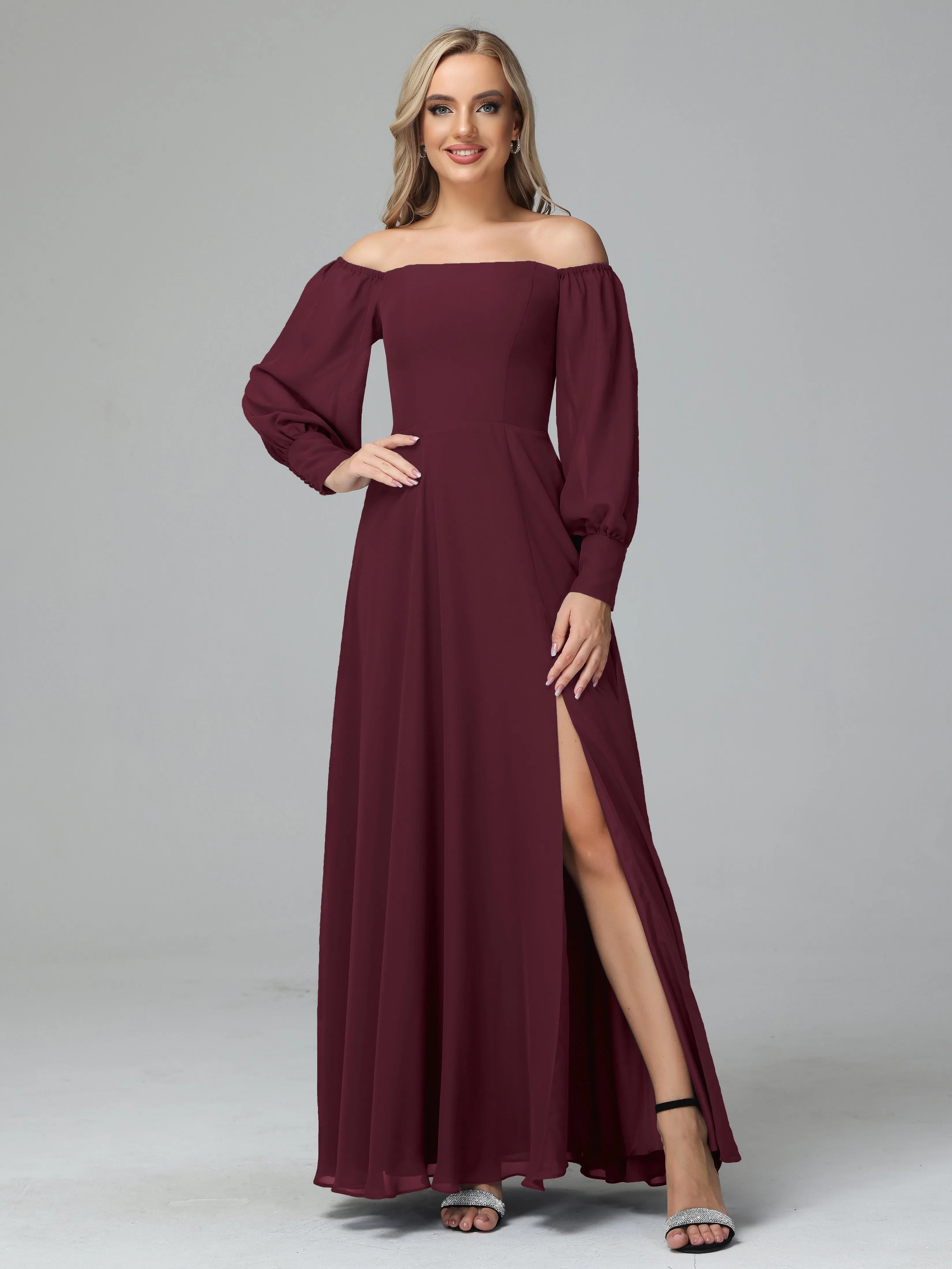 Mirabelle Long Sleeves Off Shoulder Chiffon Bridesmaid Dresses
