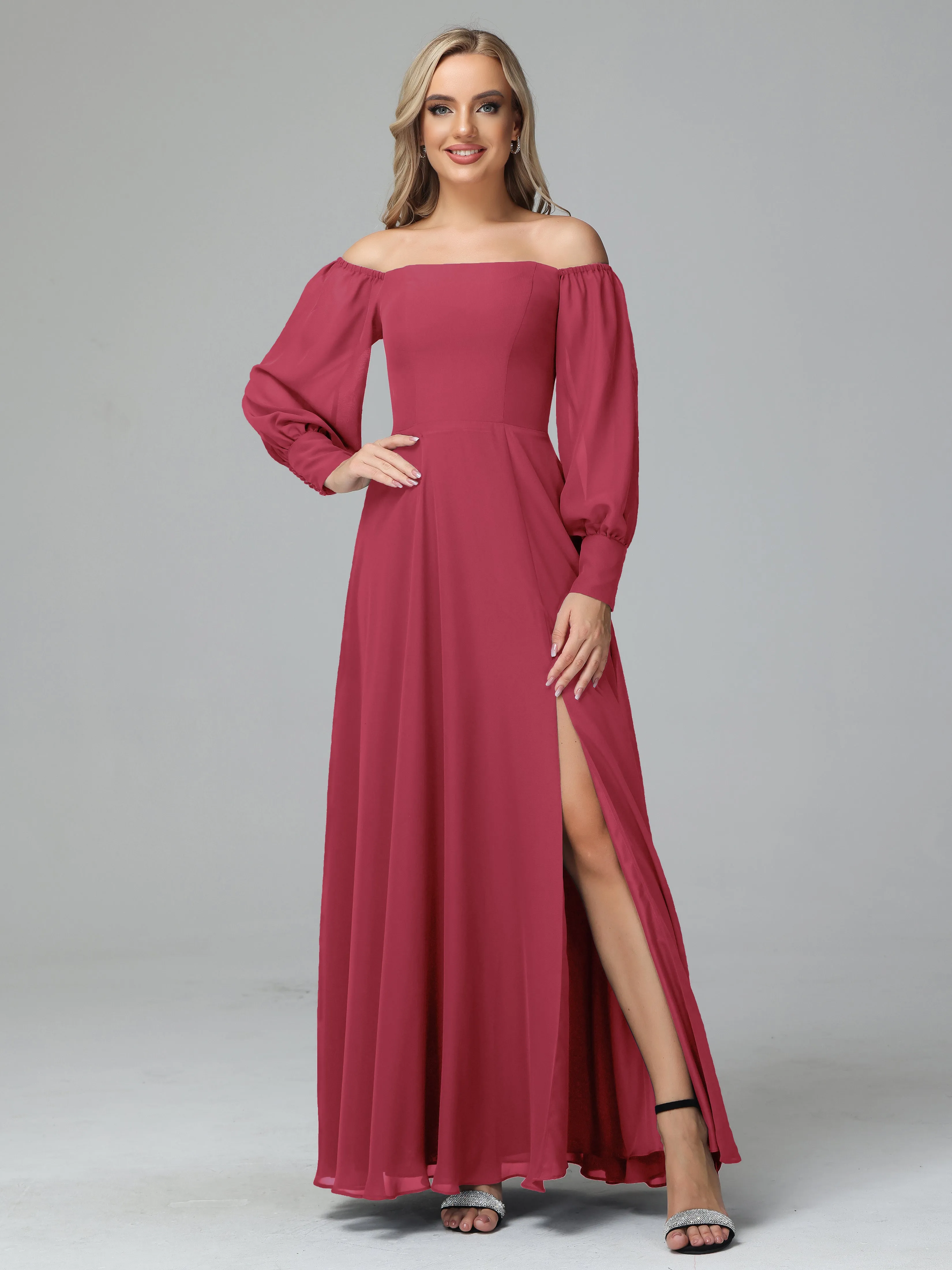 Mirabelle Long Sleeves Off Shoulder Chiffon Bridesmaid Dresses