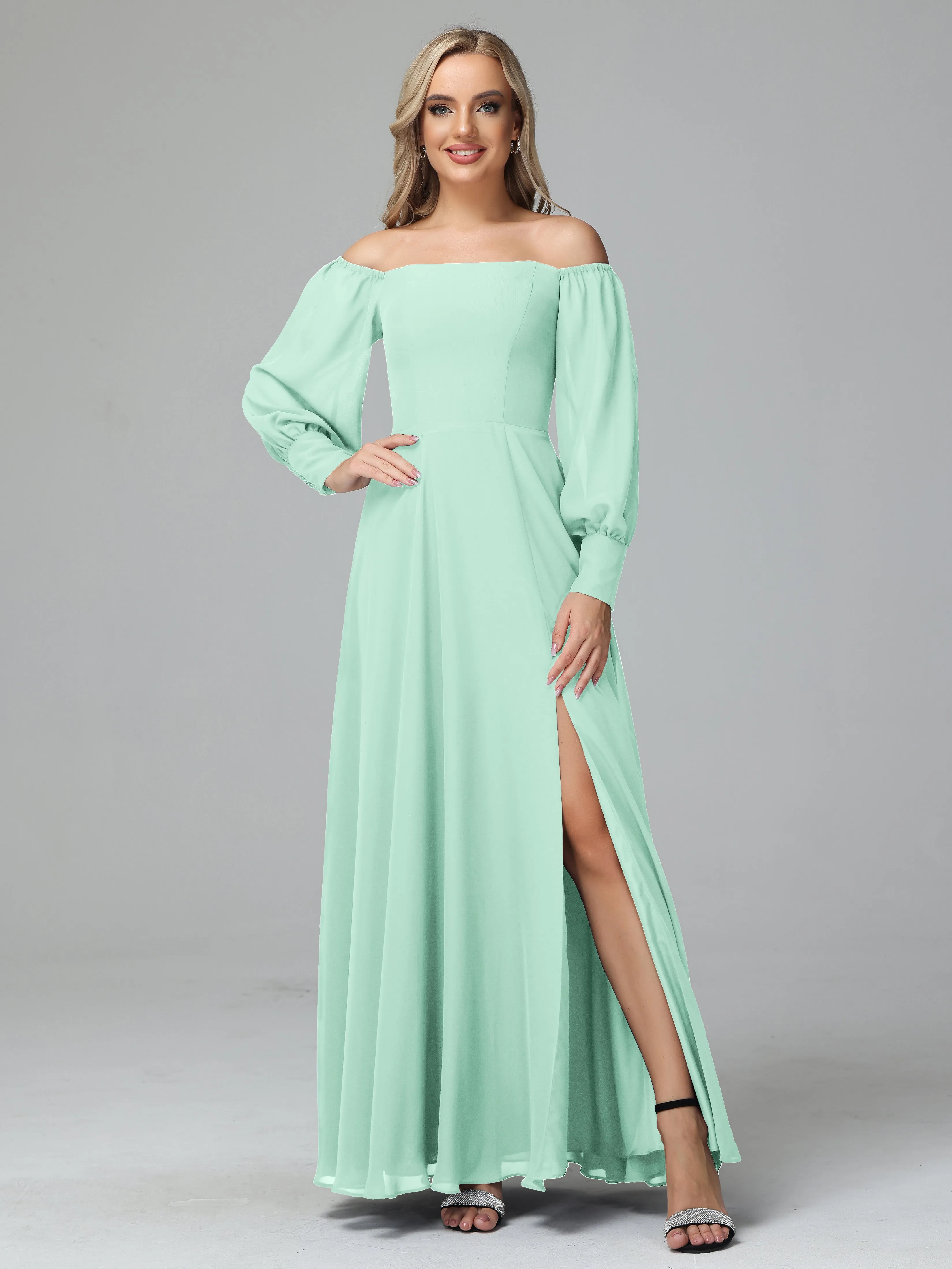 Mirabelle Long Sleeves Off Shoulder Chiffon Bridesmaid Dresses