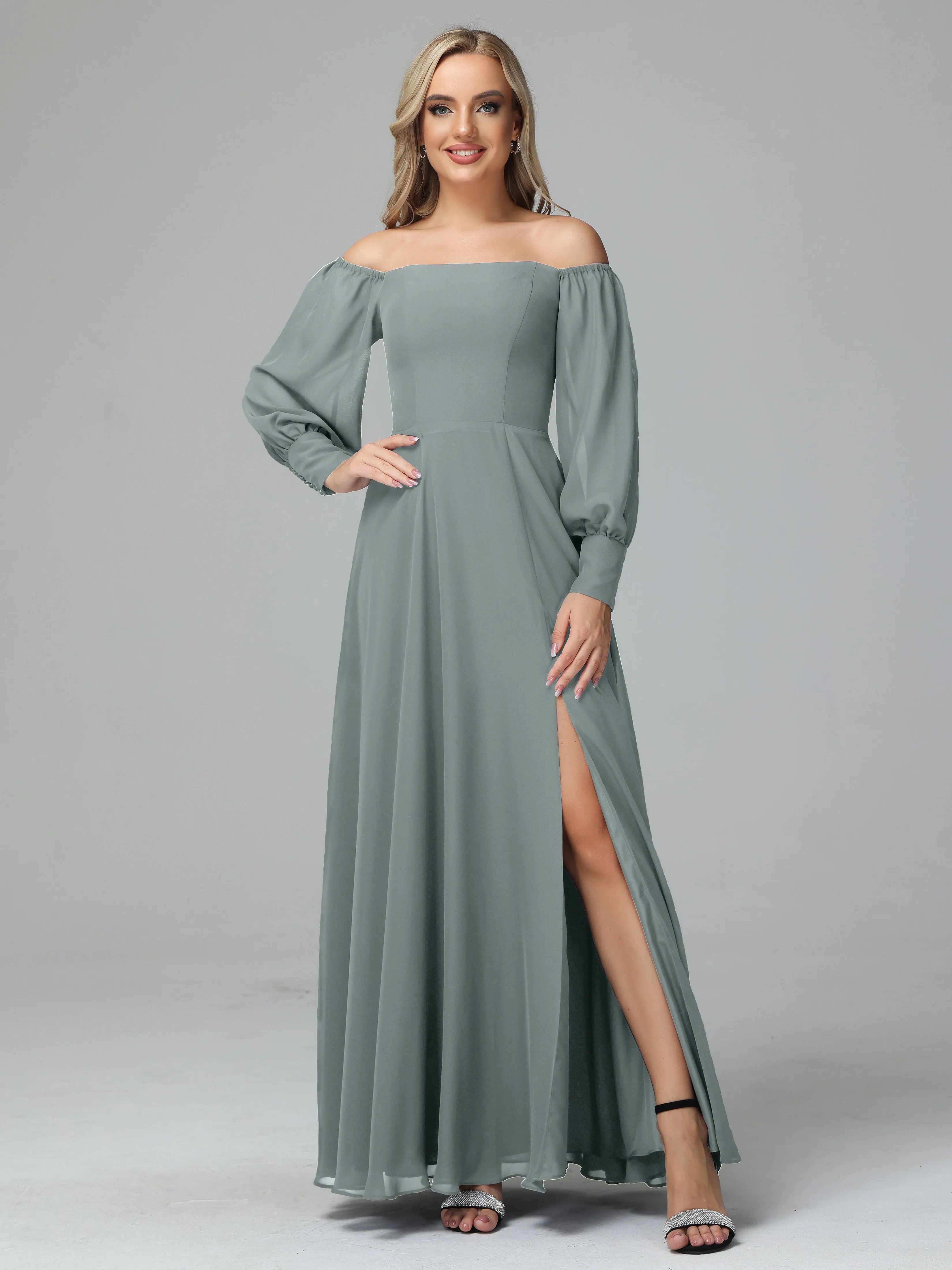 Mirabelle Long Sleeves Off Shoulder Chiffon Bridesmaid Dresses
