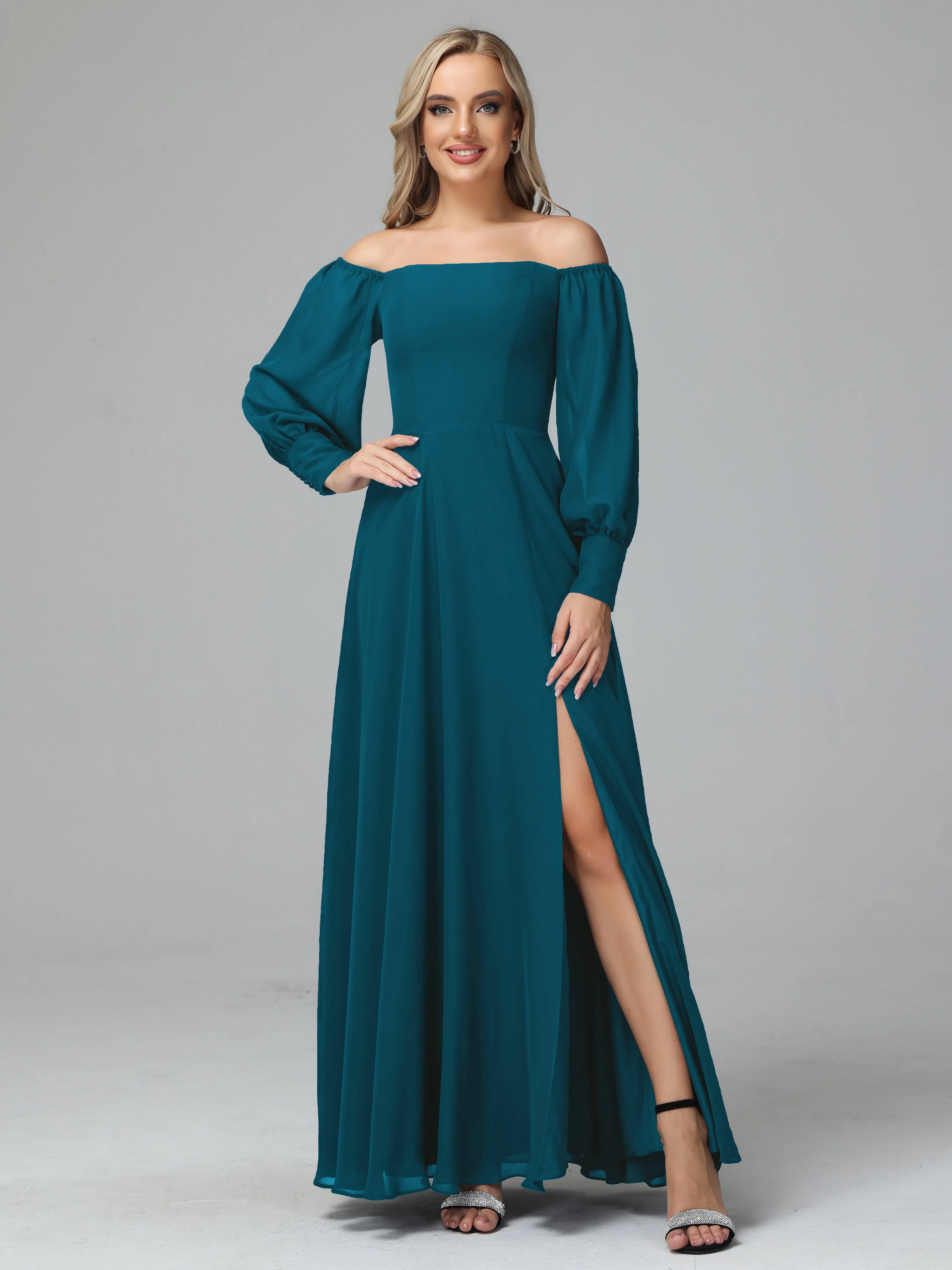 Mirabelle Long Sleeves Off Shoulder Chiffon Bridesmaid Dresses