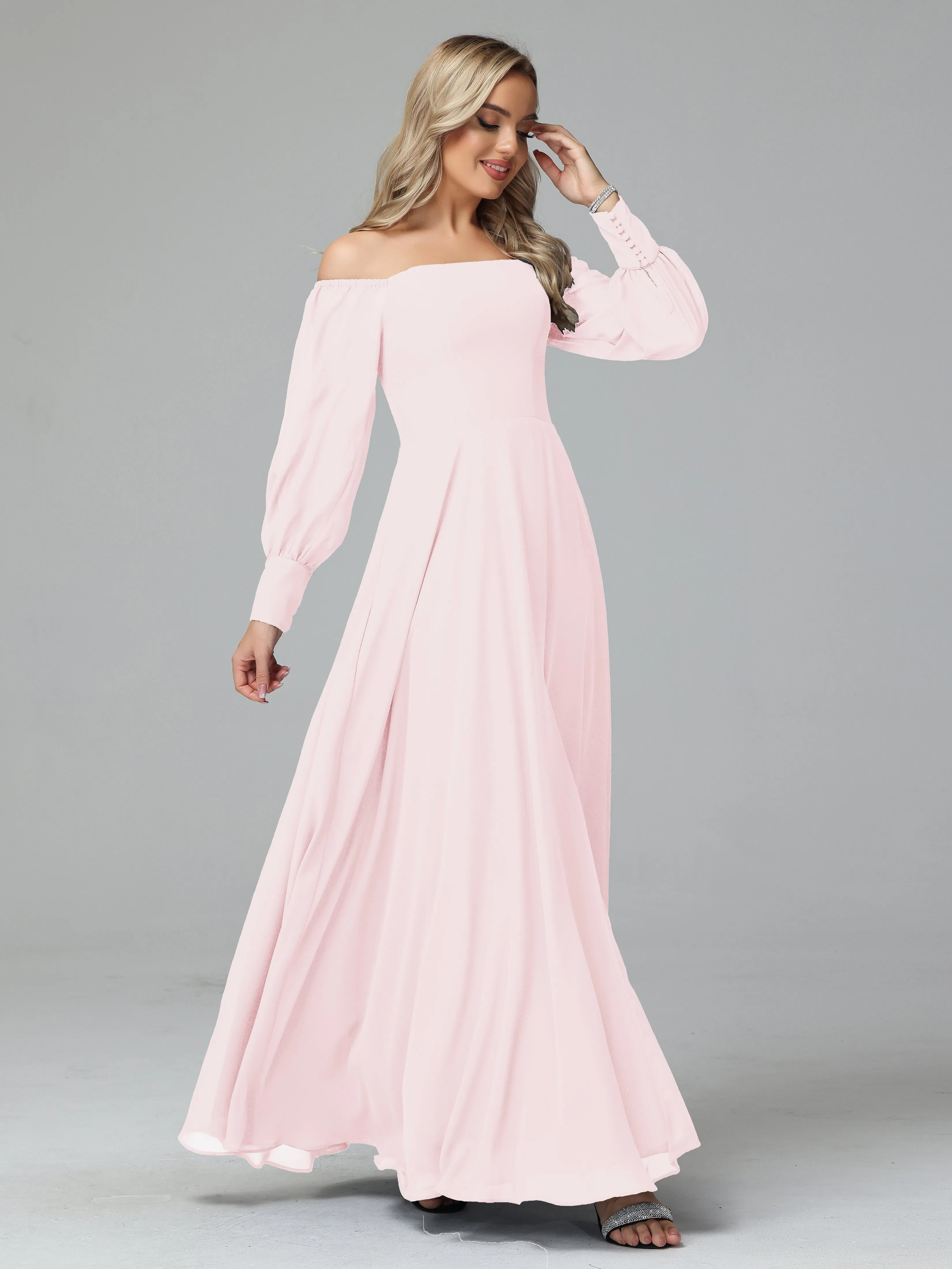 Mirabelle Long Sleeves Off Shoulder Chiffon Bridesmaid Dresses