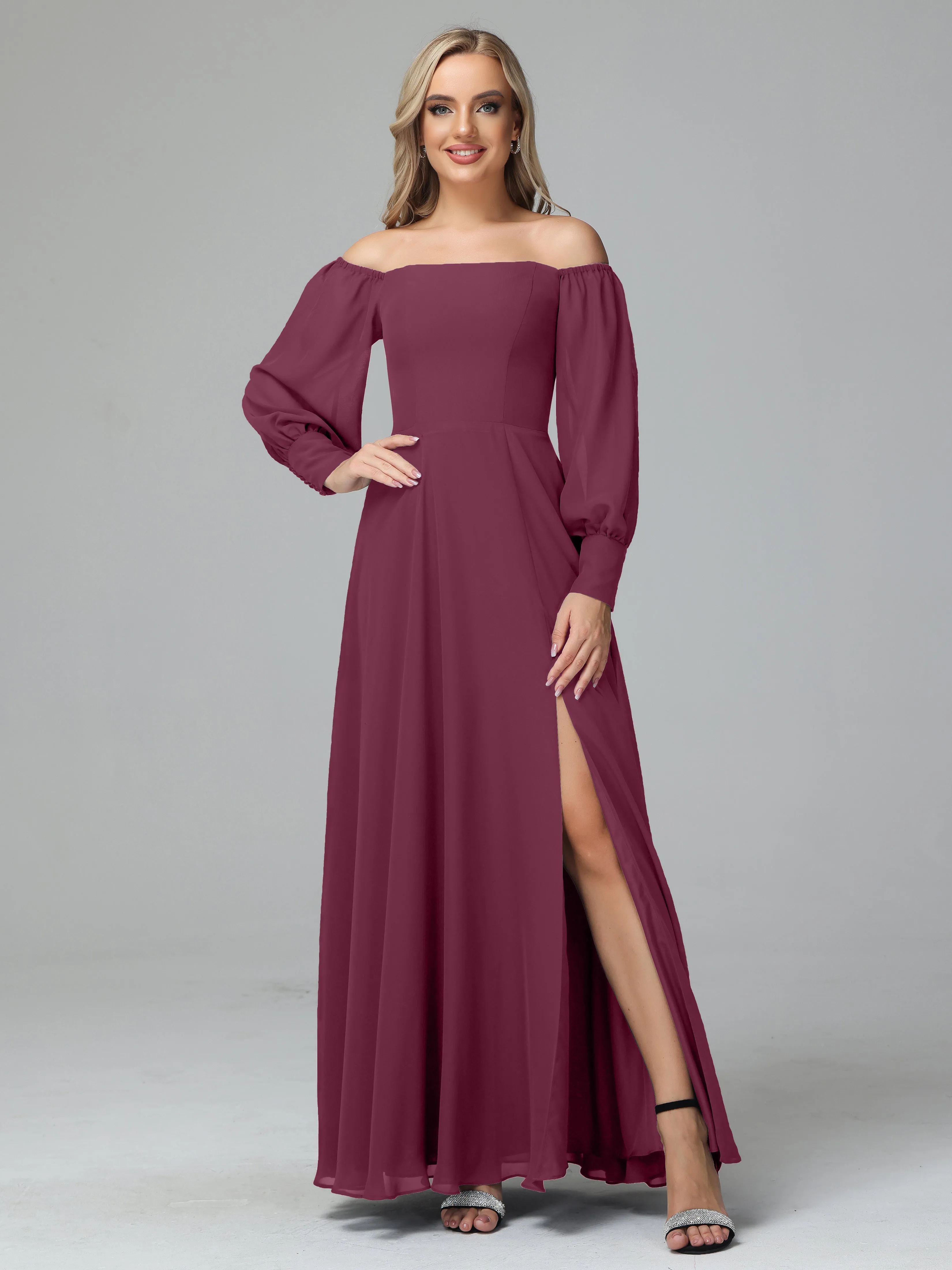 Mirabelle Long Sleeves Off Shoulder Chiffon Bridesmaid Dresses