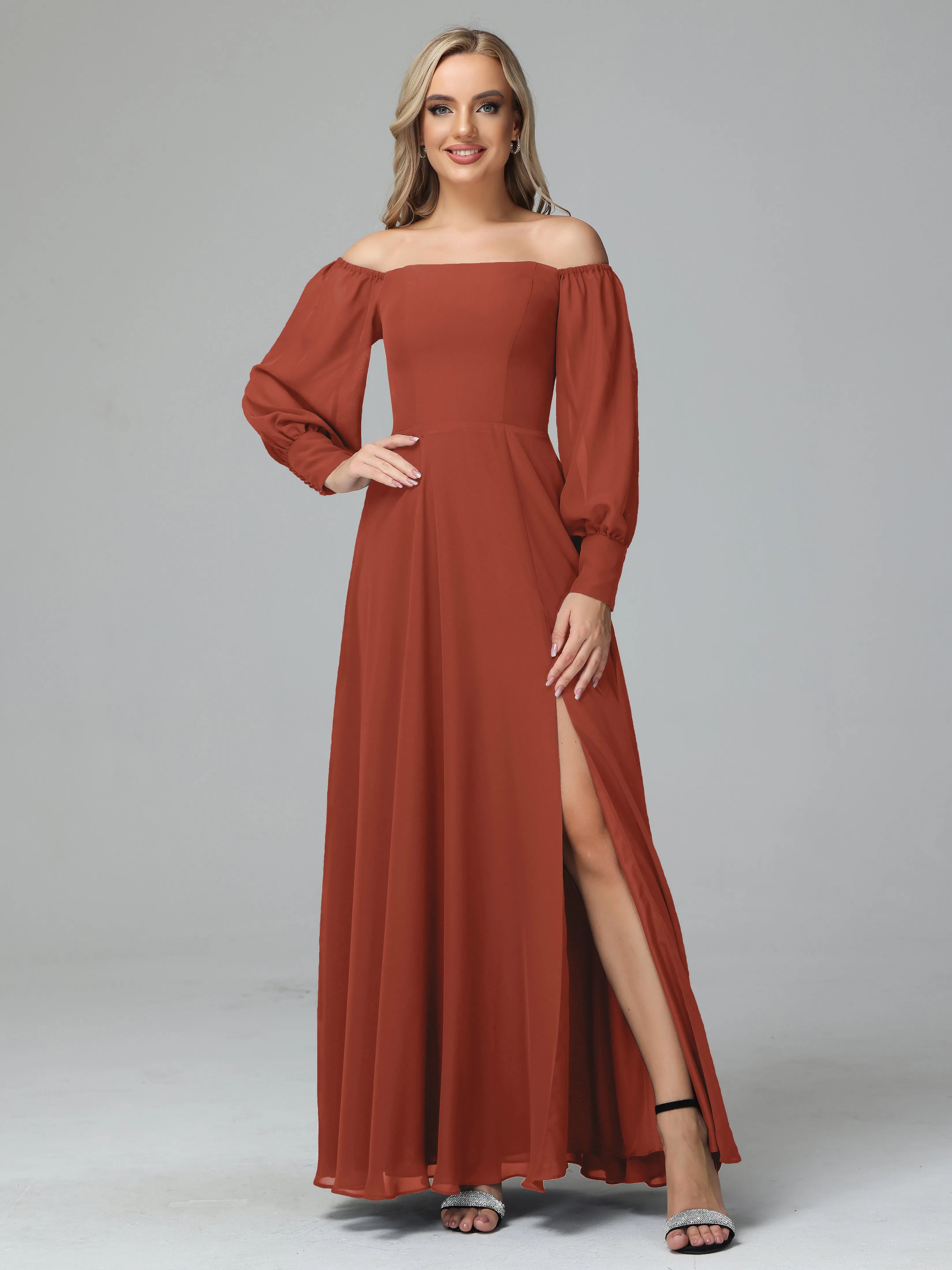 Mirabelle Long Sleeves Off Shoulder Chiffon Bridesmaid Dresses