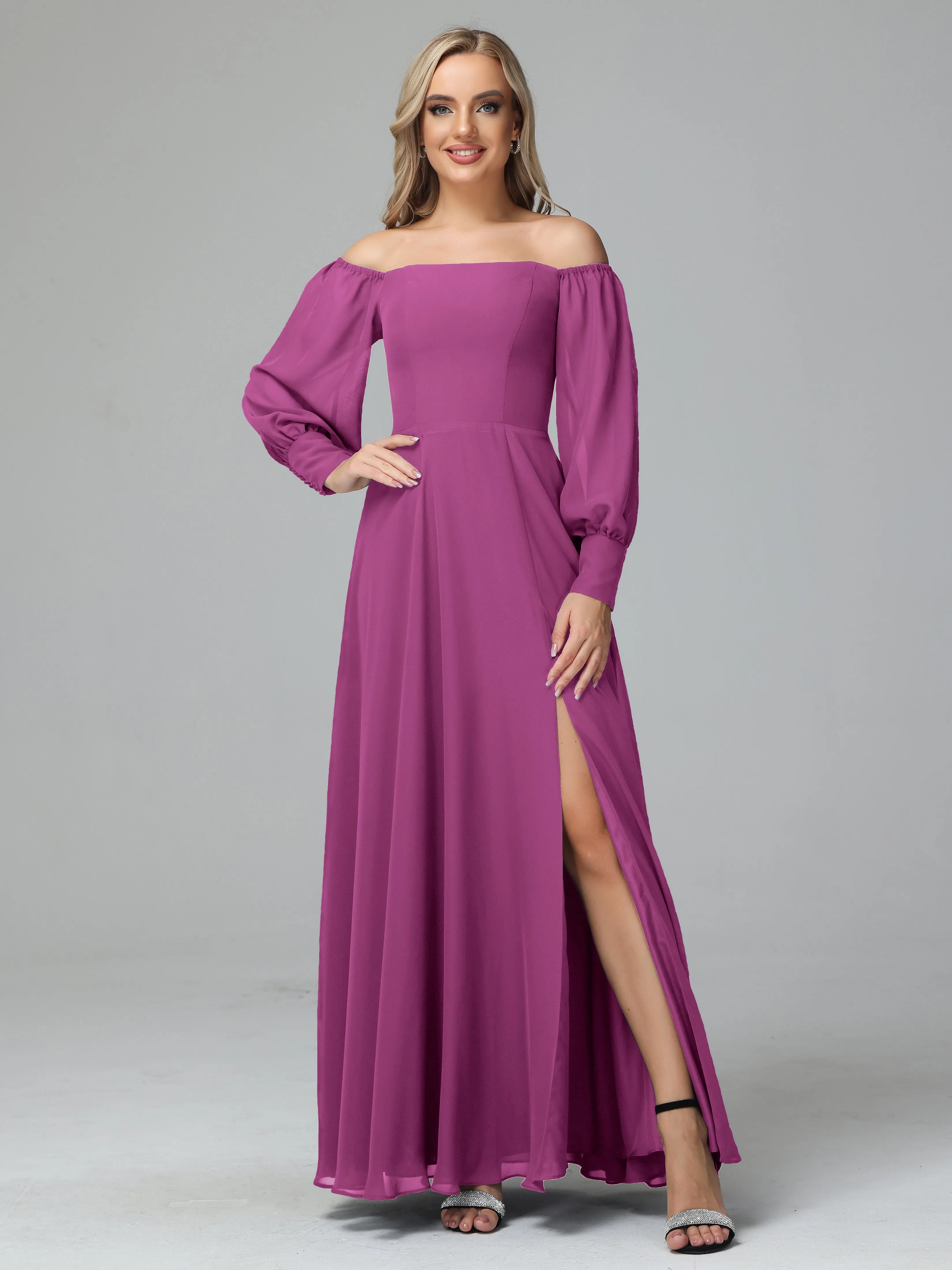 Mirabelle Long Sleeves Off Shoulder Chiffon Bridesmaid Dresses