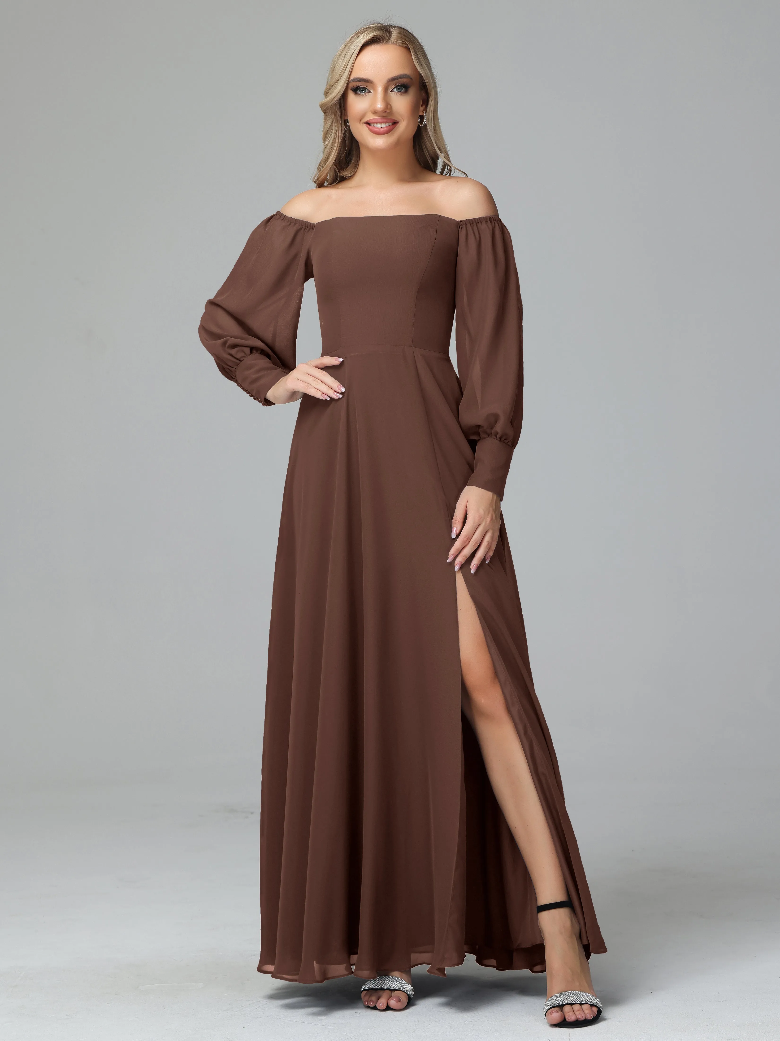 Mirabelle Long Sleeves Off Shoulder Chiffon Bridesmaid Dresses