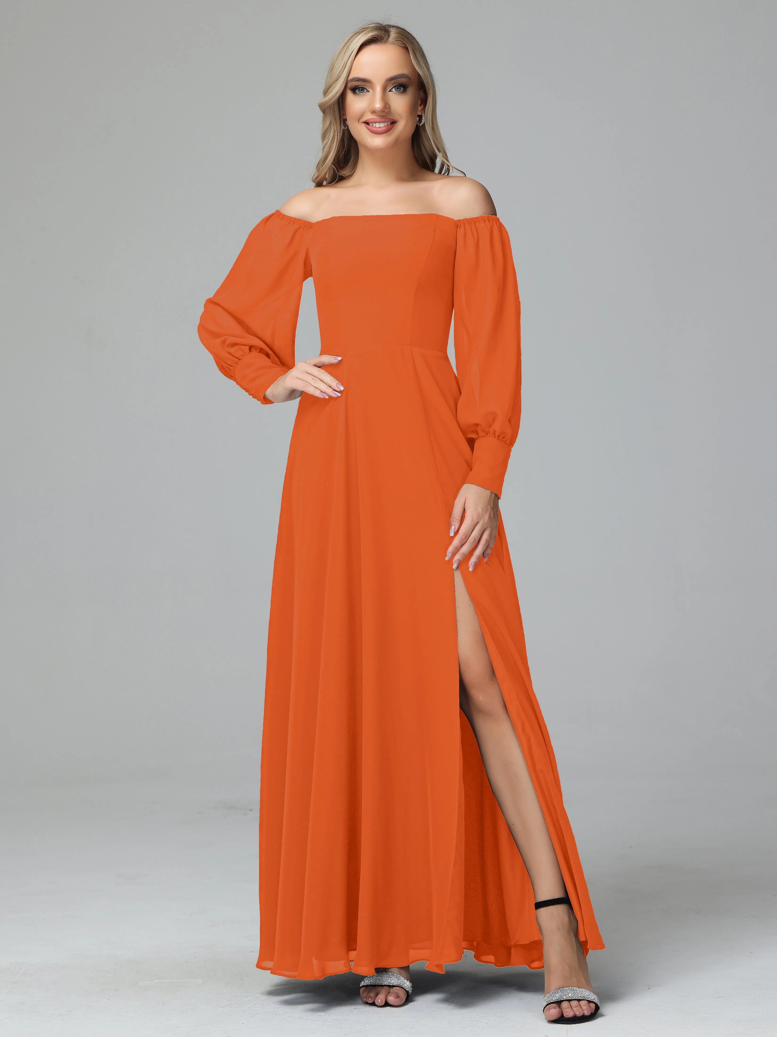 Mirabelle Long Sleeves Off Shoulder Chiffon Bridesmaid Dresses