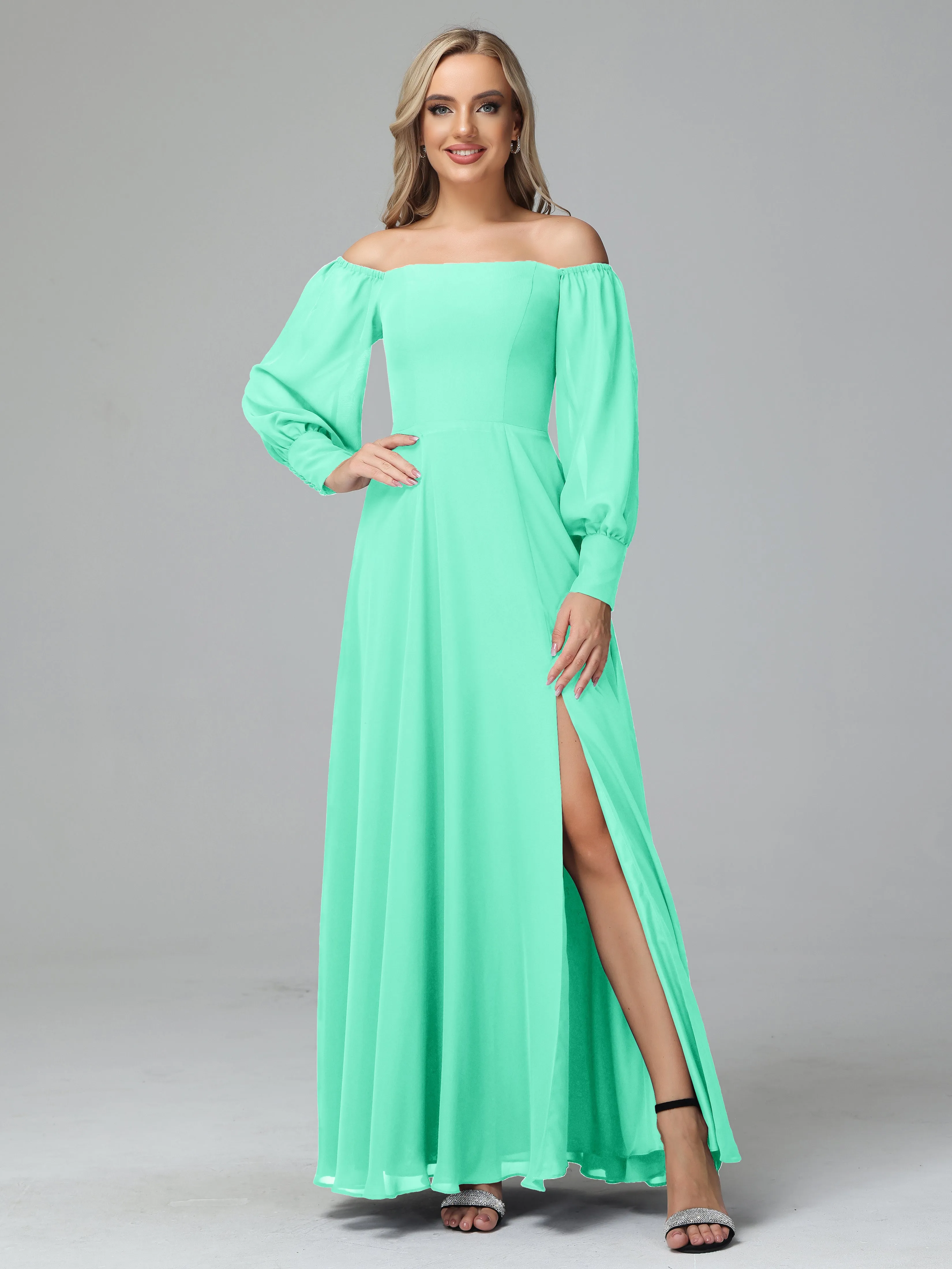 Mirabelle Long Sleeves Off Shoulder Chiffon Bridesmaid Dresses