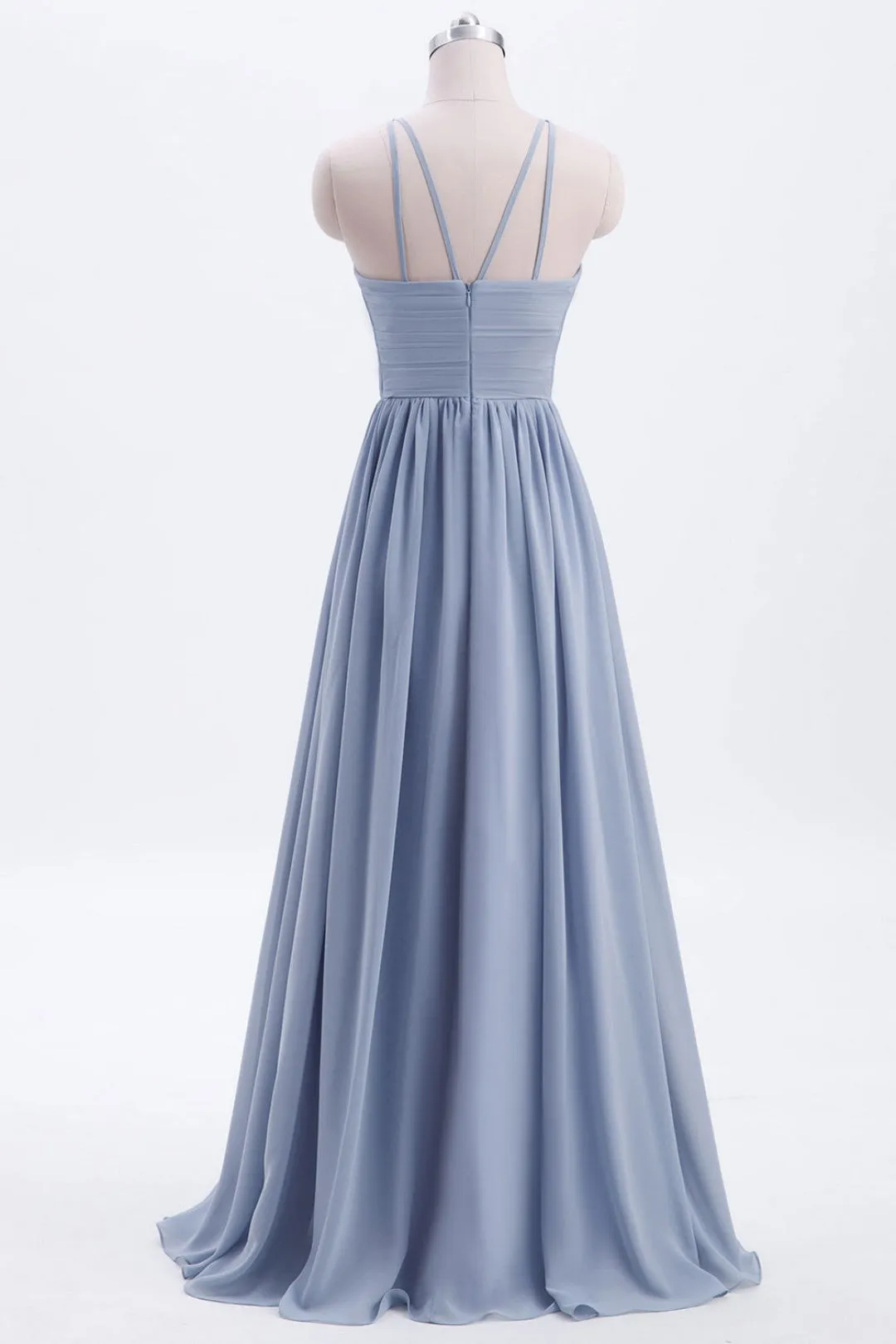 Misty Blue Scoop Chiffon A-line Long Bridesmaid Dress