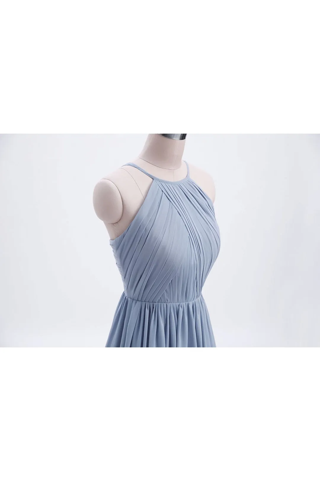 Misty Blue Scoop Chiffon A-line Long Bridesmaid Dress