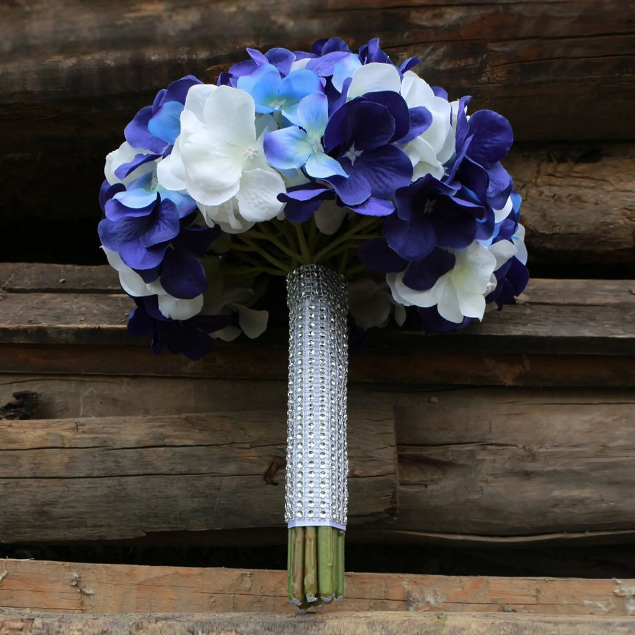 Navy Blue and White Hydrange Bouquet Artificial Wedding Flowers