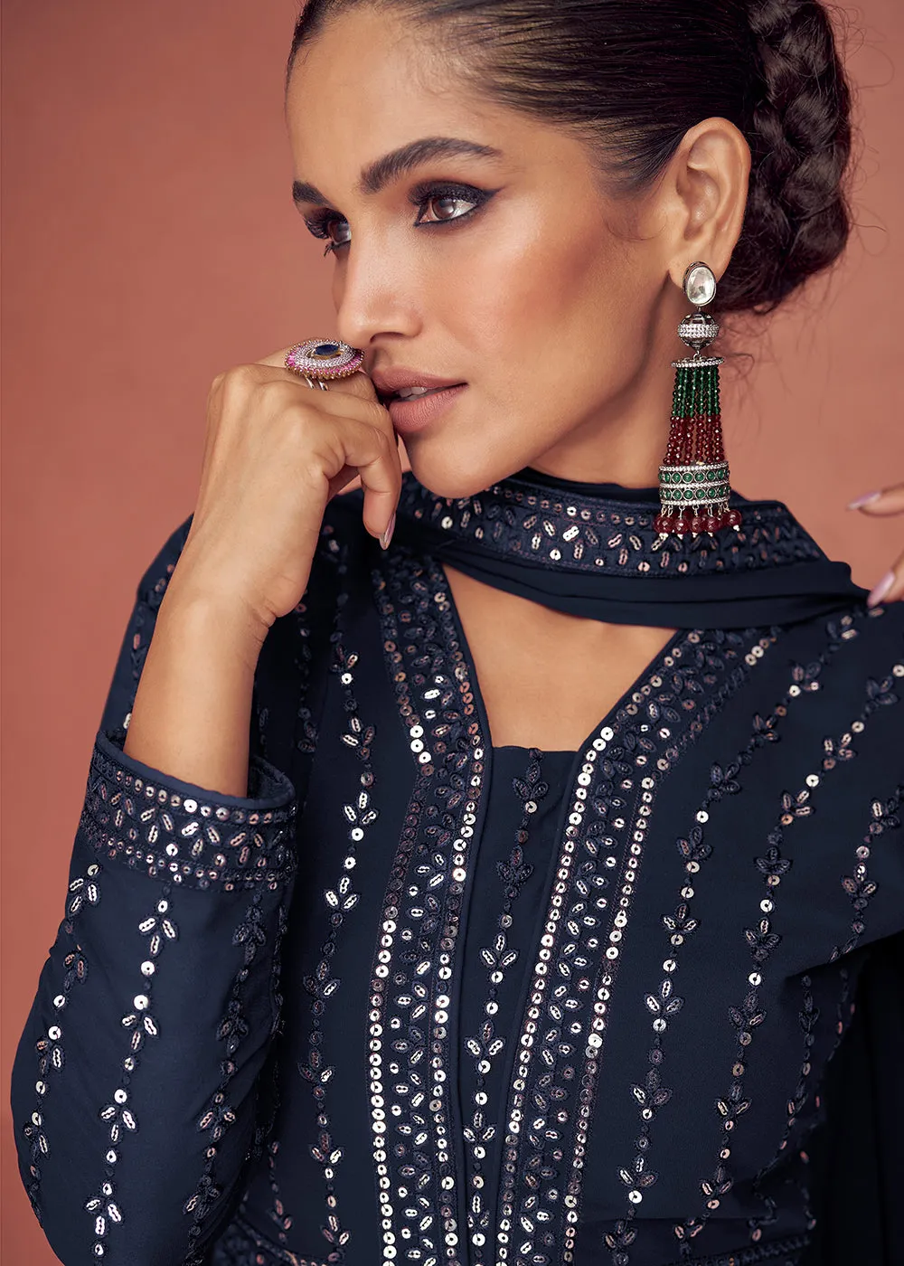 Navy Blue Bridesmaid Wear Wedding Wear Anarkali Suit