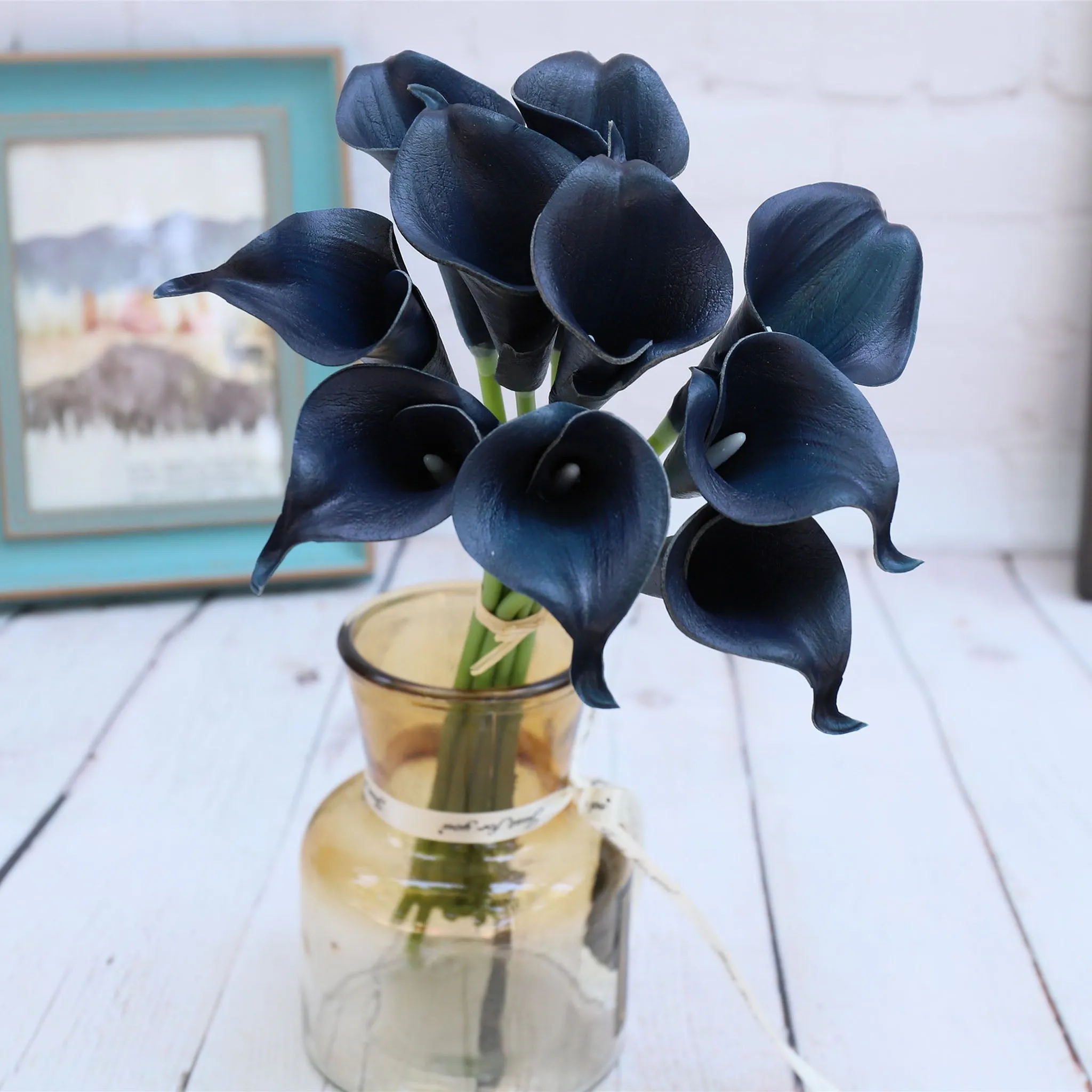 Navy Blue Flowers Artificial Calla Lilies Bouquet