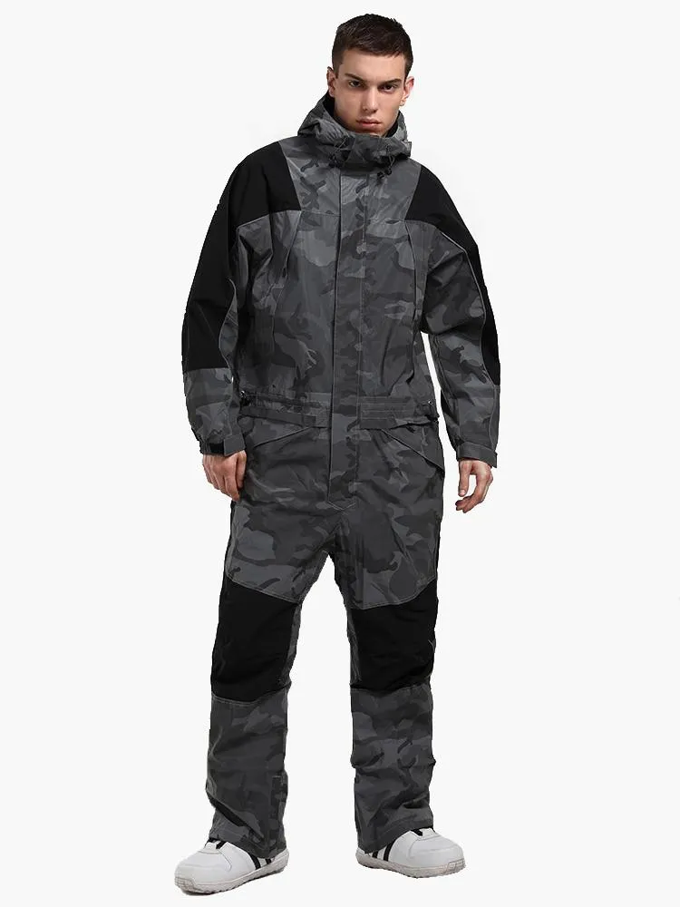 New unisex ski suitsuit fluorescent camouflage waterproof and breathable night single and double board one-piece snow suit