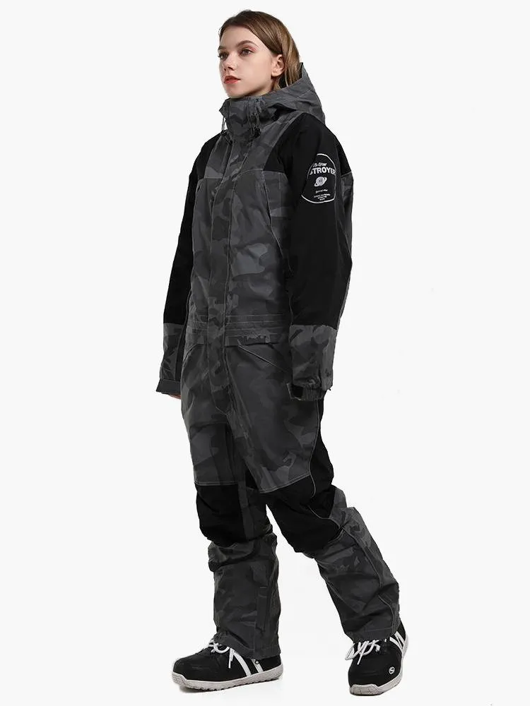 New unisex ski suitsuit fluorescent camouflage waterproof and breathable night single and double board one-piece snow suit