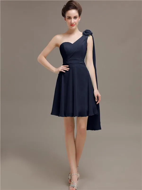 One Shoulder Chiffon Short Bridesmaid Dresses