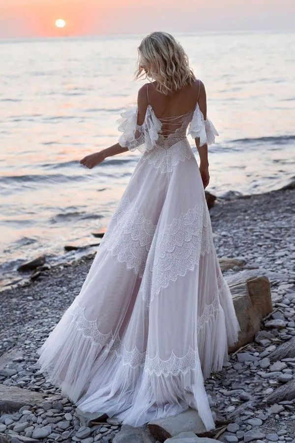 Open Shoulder Boho Wedding Dresses Lace Beach Wedding Dresses