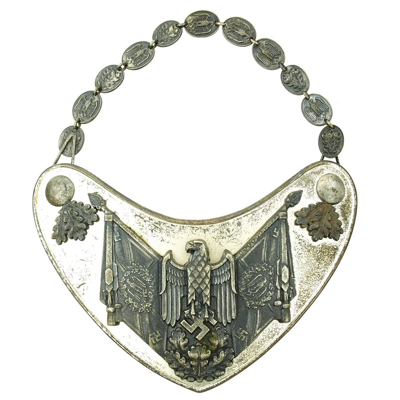 Original Extremely Rare German WWII Army Heer Standard Bearer Gorget with Partial Chain by C.E. Juncker Berlin
