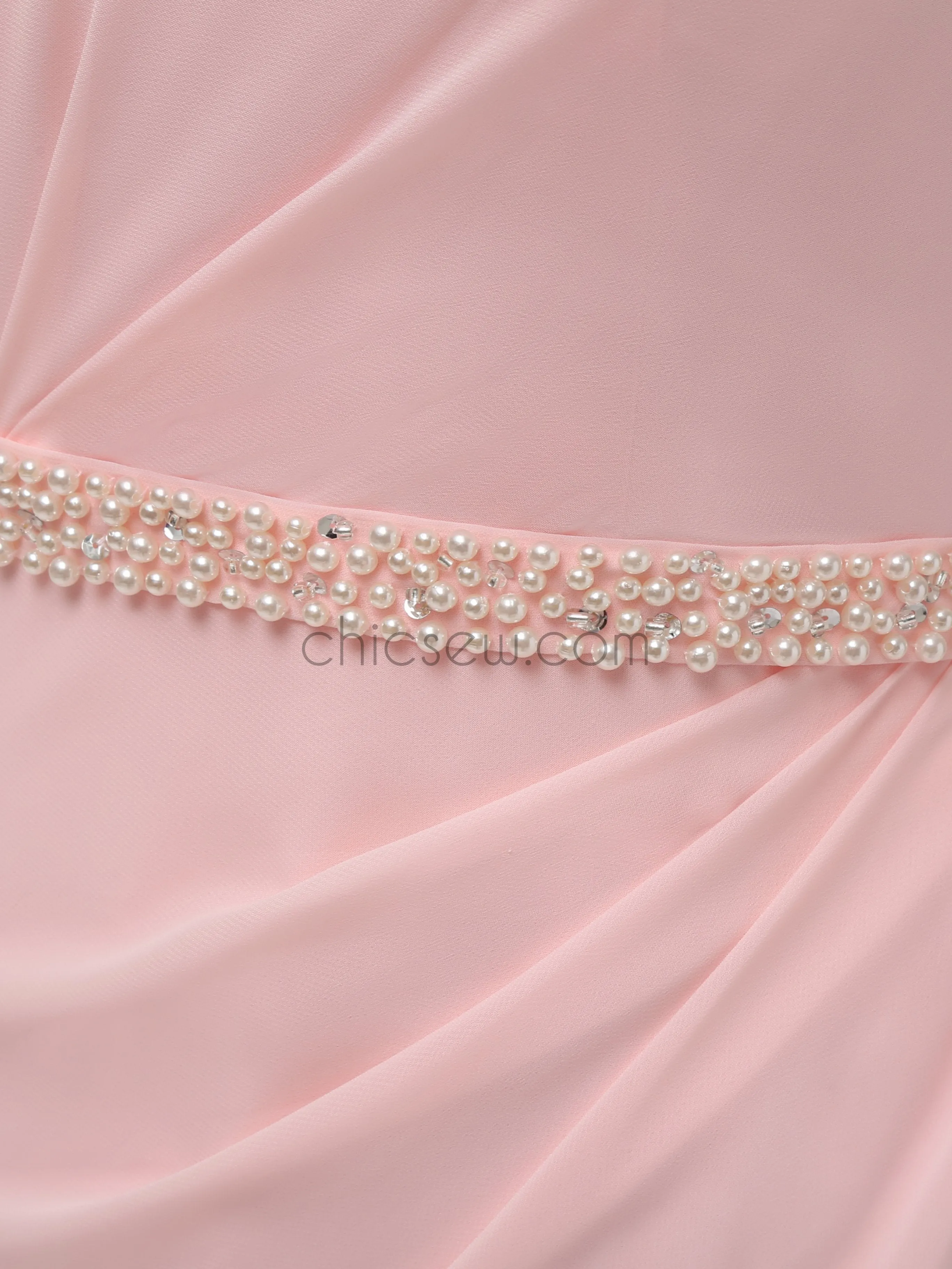 Pink Chiffon Mermaid Backless Beaded Bridesmaid Dresses, YKX021