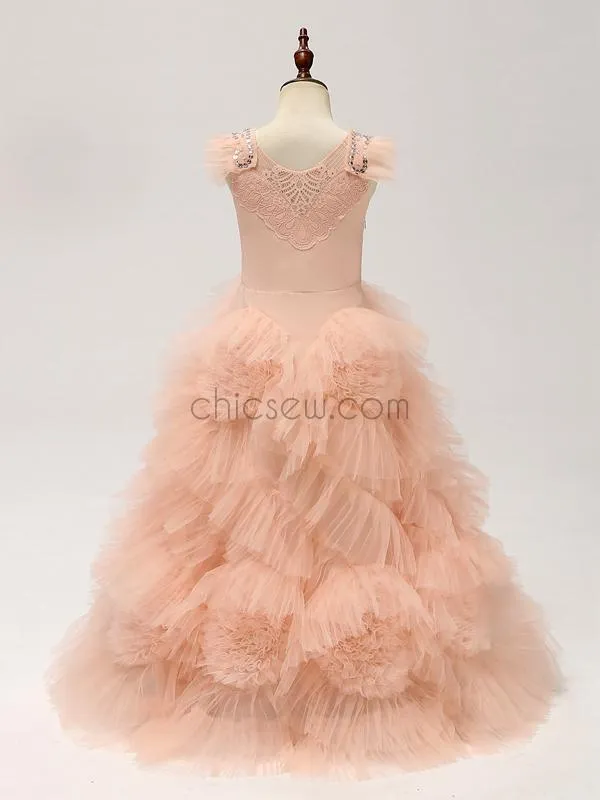 Popular Cute Wedding Party Long Flower Girl Dresses SDP1121